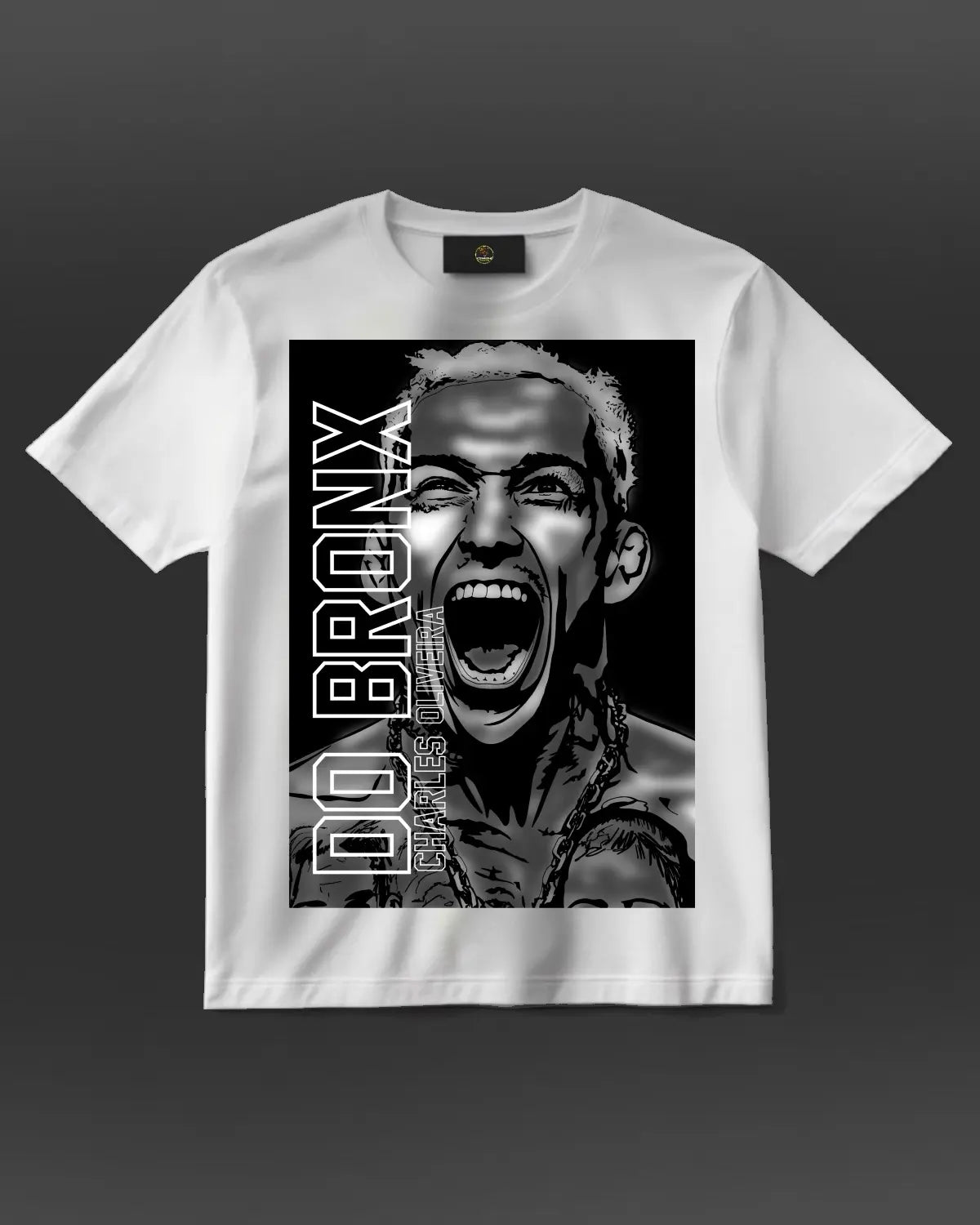 Charles “do Bronx” Oliveira T-shirt featuring a bold graphic tribute to the former UFC lightweight champion, Brazilian MMA legend, and submission artist, designed for unisex adults by GrizzlyGFX.