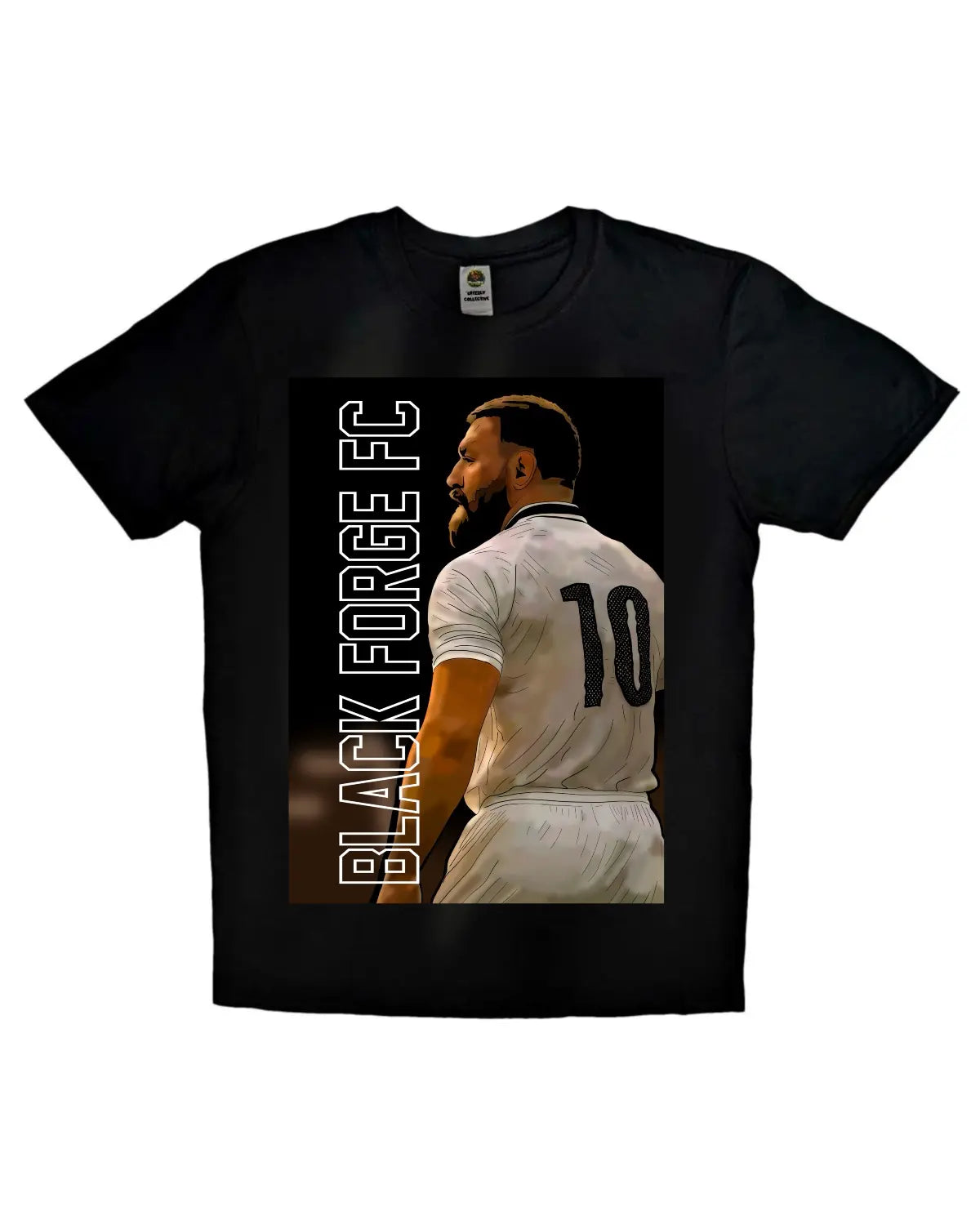 Conor McGregor Black Forge FC T-shirt – GrizzlyGFX adult unisex design in black and white, perfect for football and MMA fans