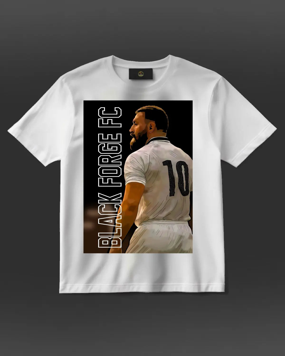 Conor McGregor Black Forge FC T-shirt – GrizzlyGFX adult unisex design in black and white, perfect for football and MMA fans