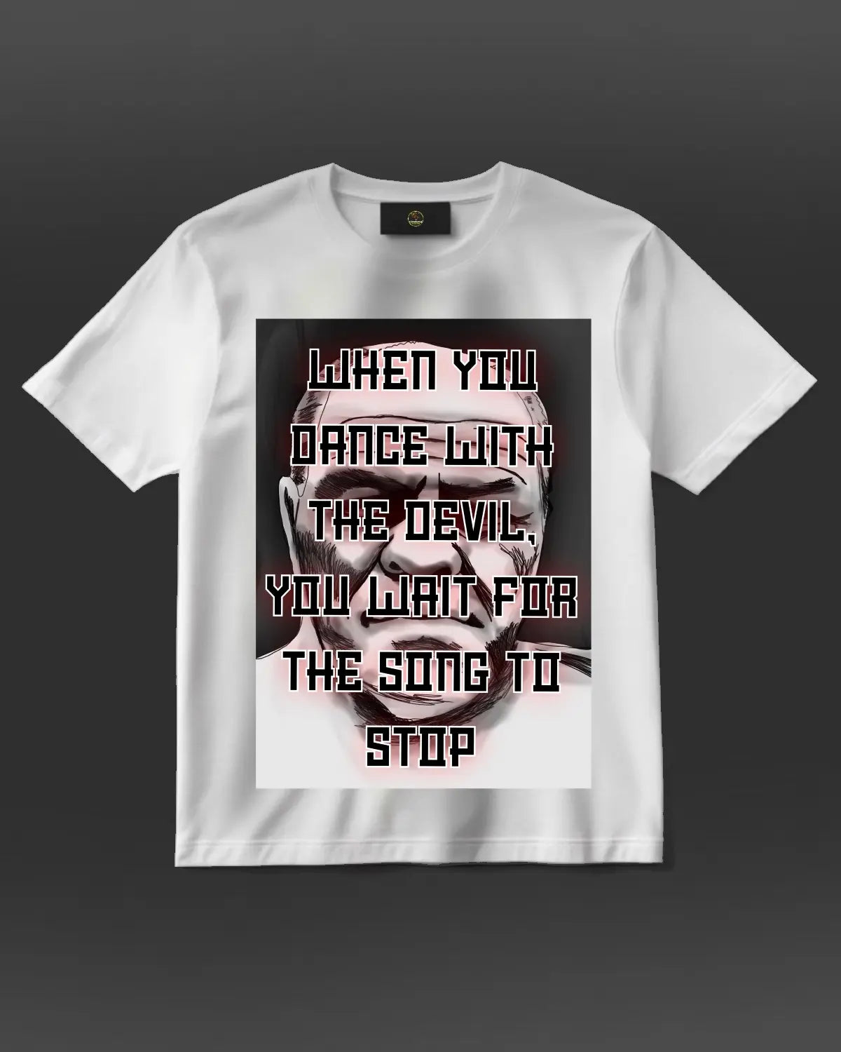 Black or white T-shirt featuring Lenny McLean quote “When you dance with the devil, you wait for the song to stop” – GrizzlyGFX bare-knuckle fighter tribute