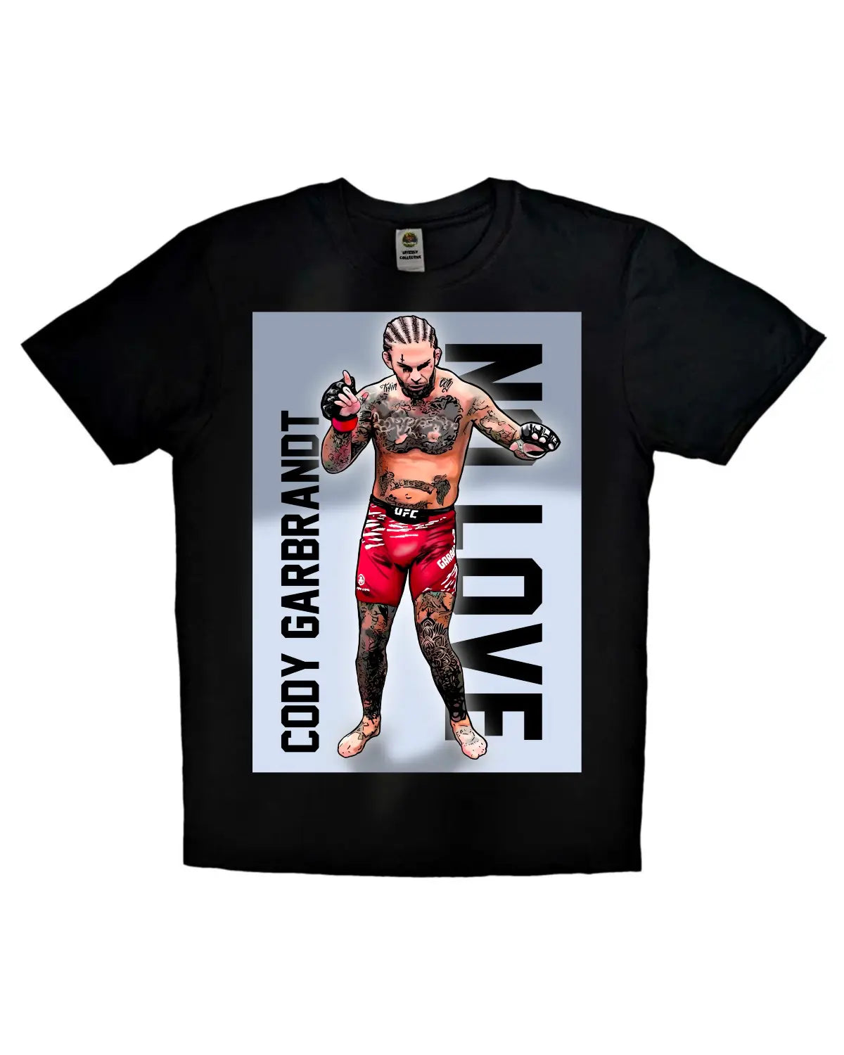 Cody Garbrandt UFC T-shirt design by GrizzlyGFX – unisex adult tee in black or white featuring MMA fighter artwork