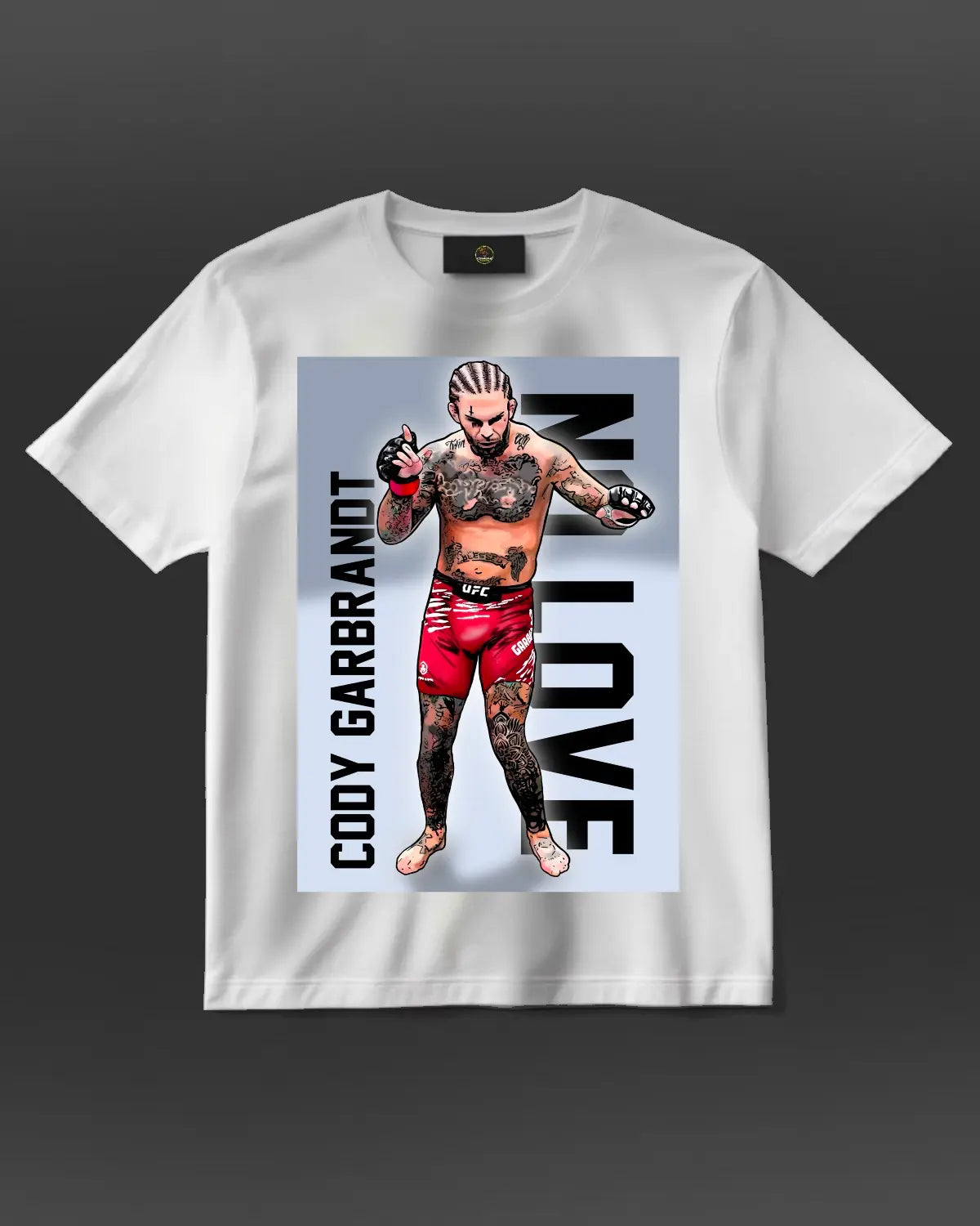 Cody Garbrandt UFC T-shirt design by GrizzlyGFX – unisex adult tee in black or white featuring MMA fighter artwork