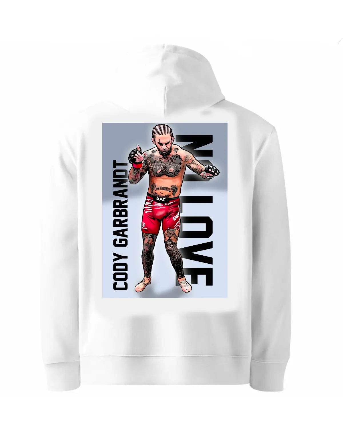 Cody Garbrandt UFC hoodie design by GrizzlyGFX – unisex adult pullover in black or white featuring MMA fighter artwork