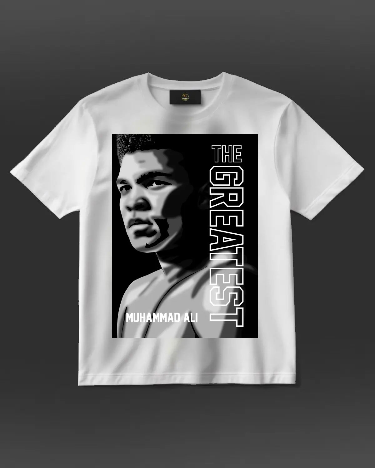 Black or white Muhammad Ali T-shirt by GrizzlyGFX – unisex adult boxing tribute design