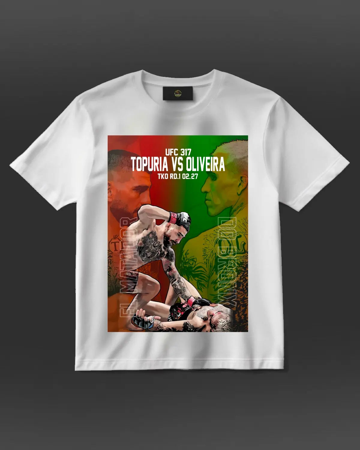 Ilia Topuria UFC 317 Lightweight Champion T-Shirt by GrizzlyGFX – Adult Unisex (Black or White)