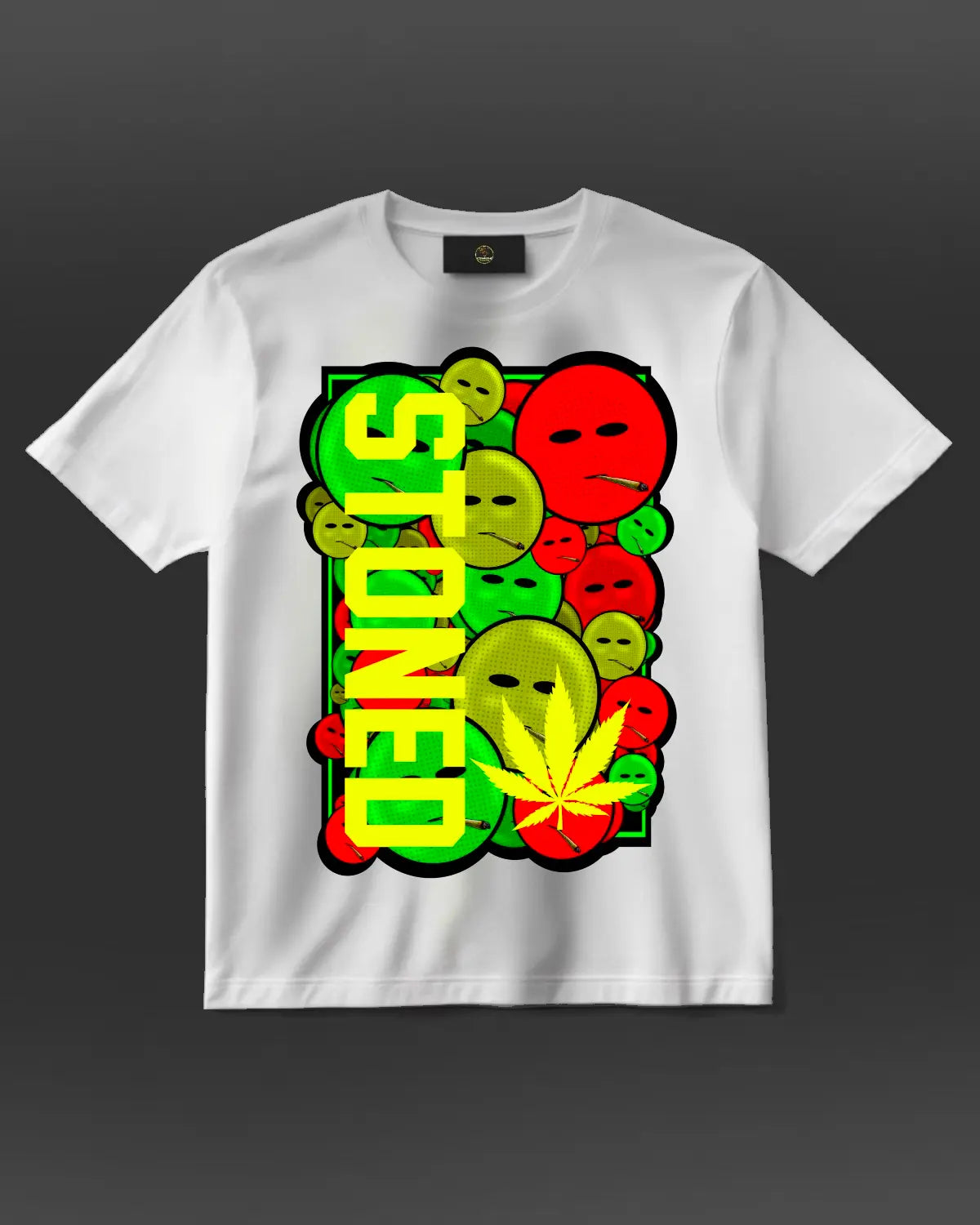 Stoned Smiley Faces T-Shirt by GrizzlySlapz – Adult Unisex (Black or White)