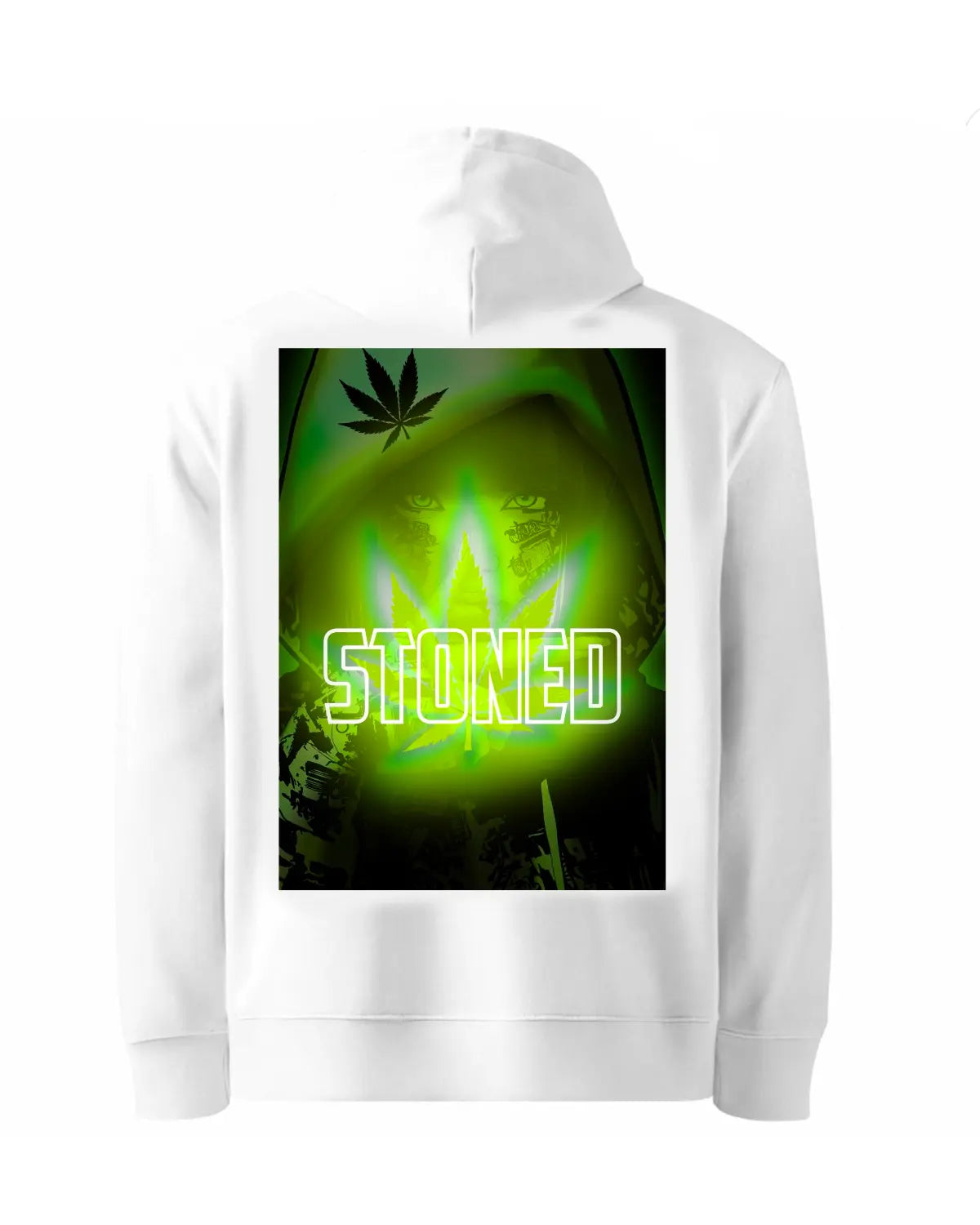 Stoned: Spliff-Smoking Woman Weed Leaf Hoodie by GrizzlySlapz (Adult Unisex, Black or White)