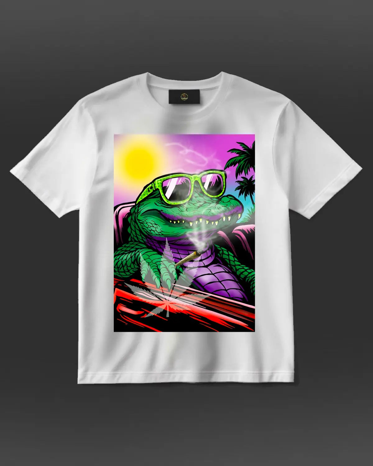Blazed Crocodile Smoking & Driving – Weed Artwork T-Shirt by GrizzlySlapz