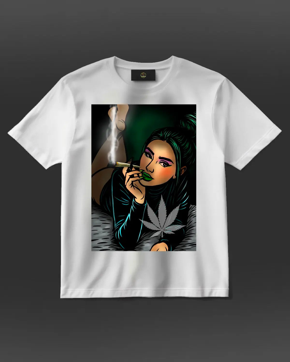 Laid Back Beauty – Relaxed Weed-Inspired Art T-Shirt by GrizzlySlapz (Adult Unisex, Black or White)