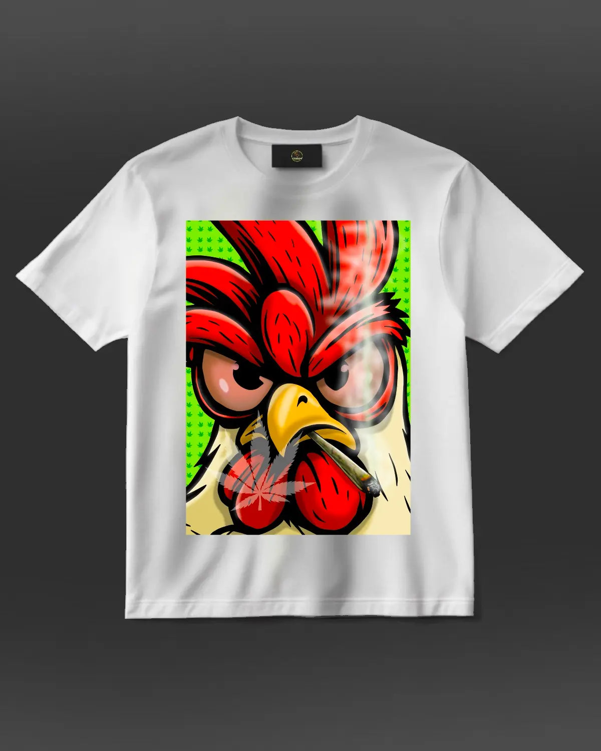Stoned Rooster T-Shirt by GrizzlySlapz — Adult Unisex (Black or White)