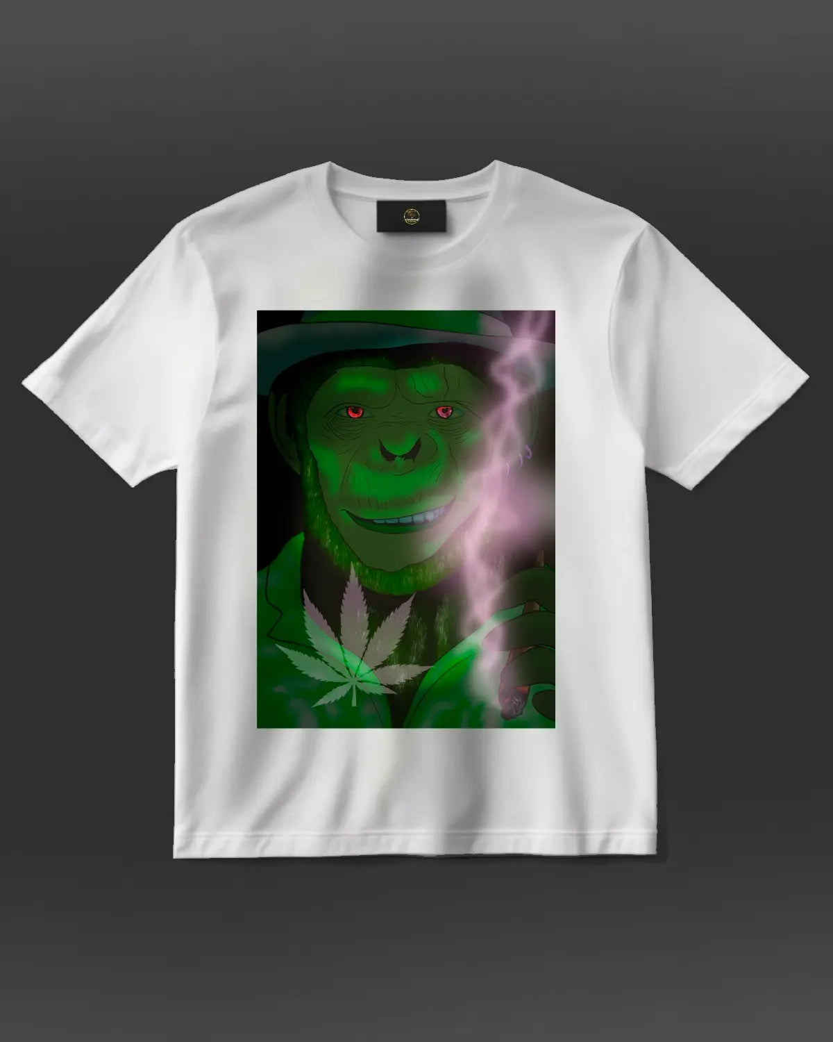 Stoned Chimp Smoking Spliff T-Shirt – Cool Weed Monkey Design by GrizzlySlapz