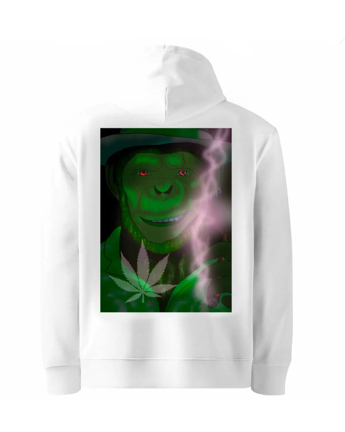 Stoned Chimp Smoking Weed Hoodie – Funny Cannabis Gorilla Design by GrizzlySlapz – Black or White Adults Unisex
