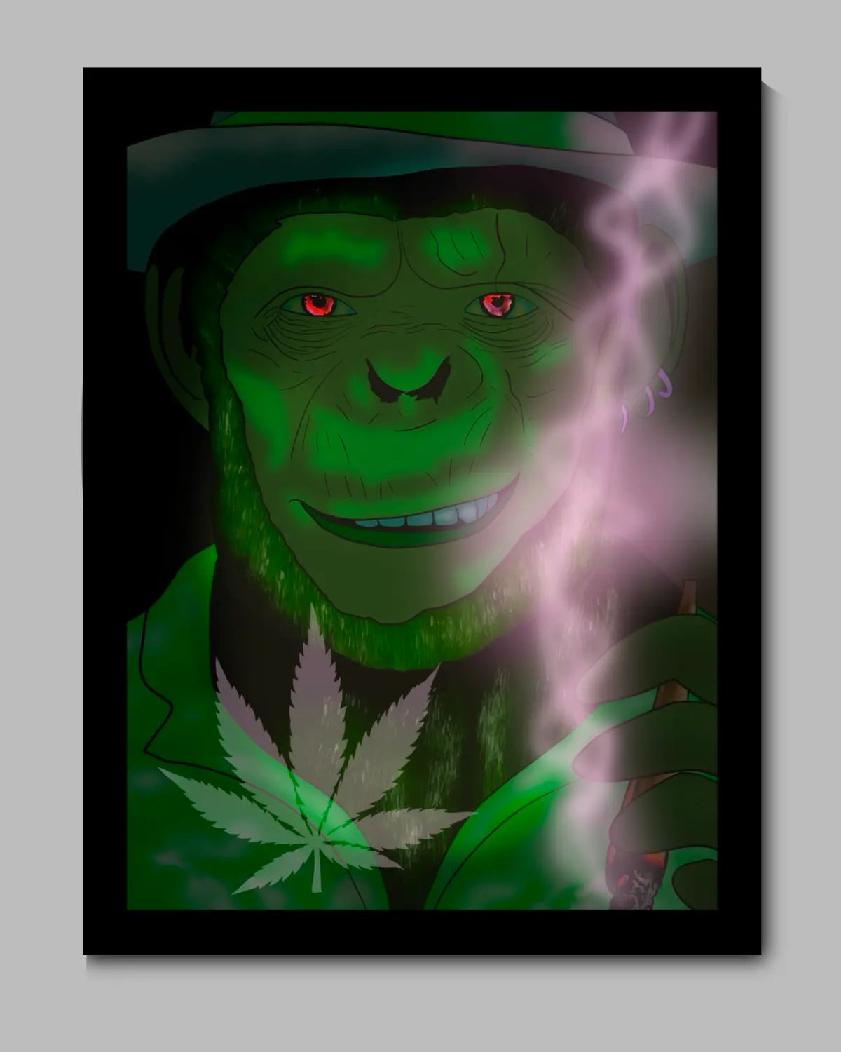 Stoned Chimp in Hat & Shirt Holding Fat Spliff Large Canvas 24x36 by GrizzlySlapz – Stoner Wall Art