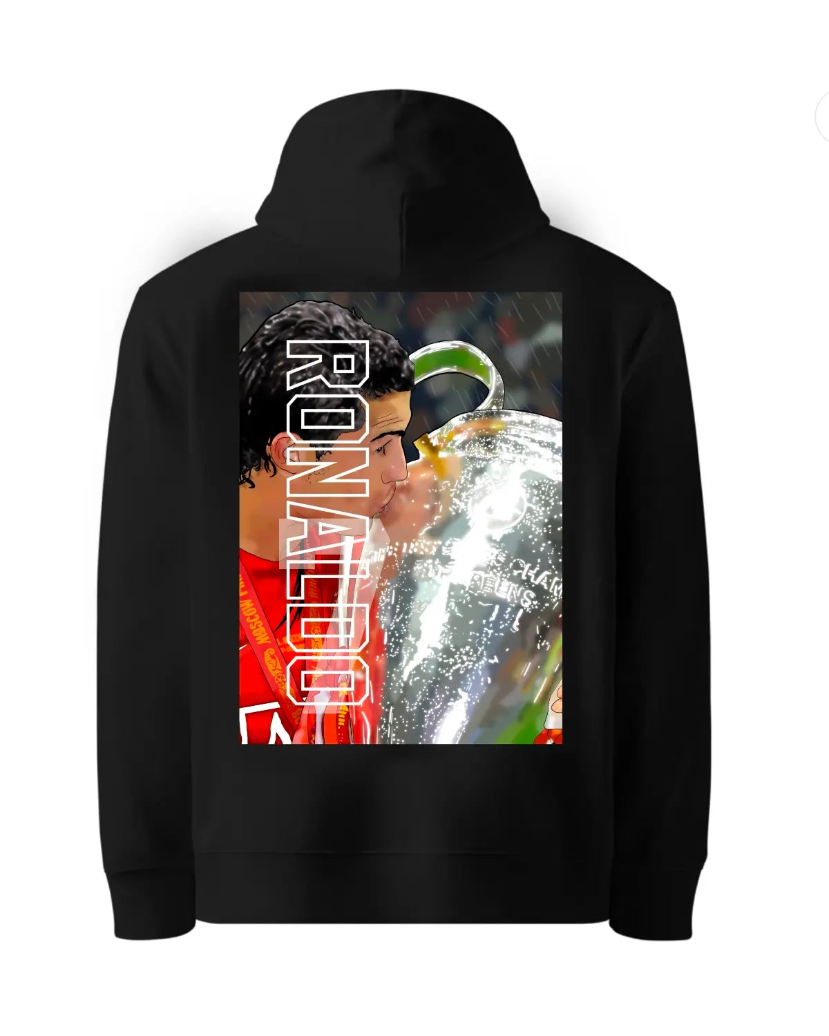 Cristiano Ronaldo Champions League 2008 Manchester United Winners Hoodie by GrizzlyGFX – Black or White Adults Unisex