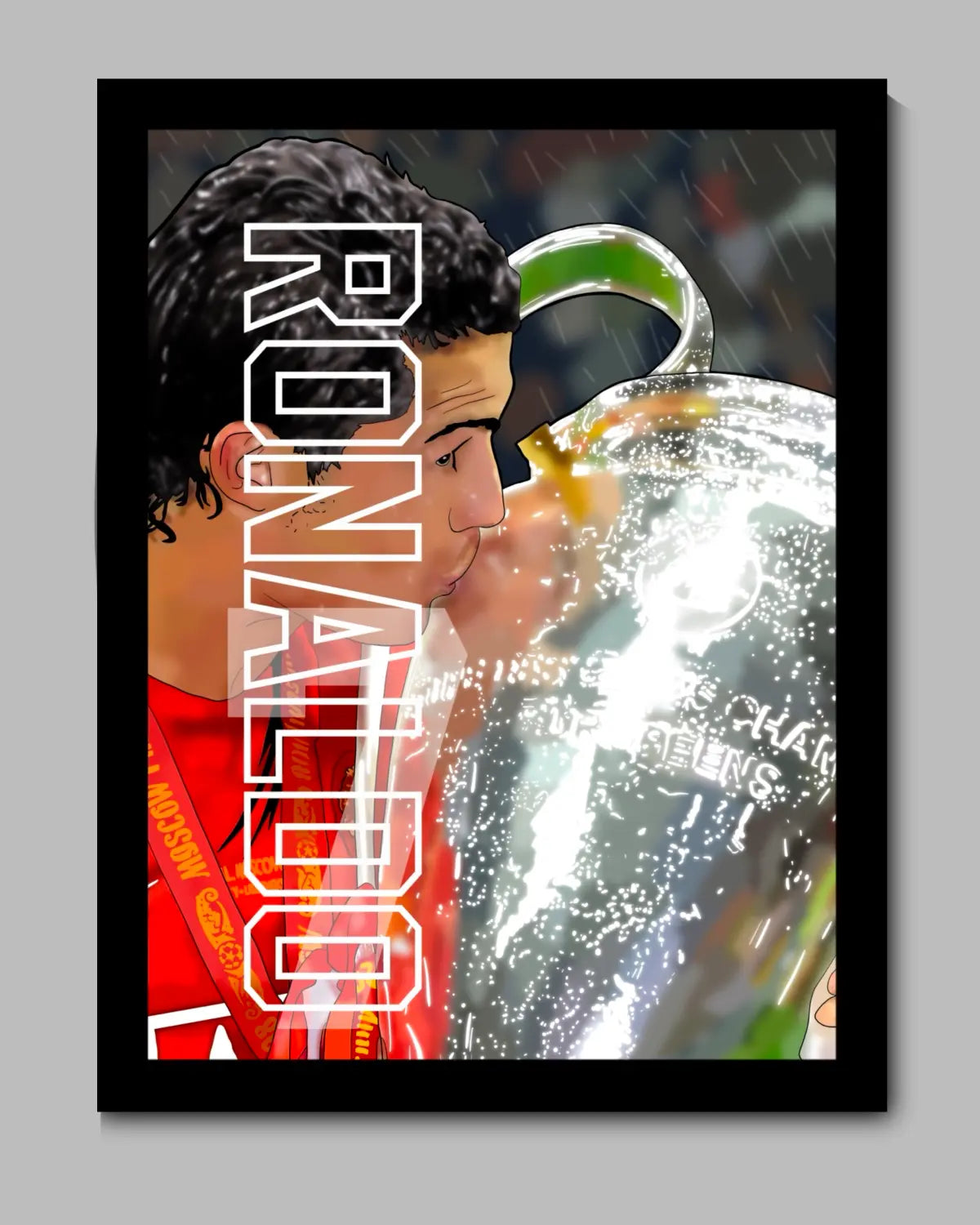 Cristiano Ronaldo Champions League 2008 Manchester United Winners Large Black Framed Canvas by GrizzlyGFX – 24x36 Inch
