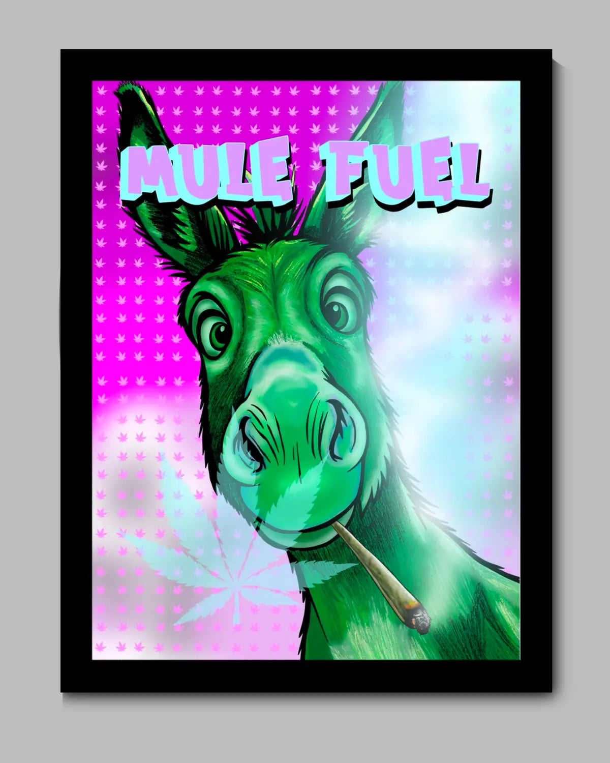 Mule Fuel Smoking Mule – Large Framed Canvas (24x36”)