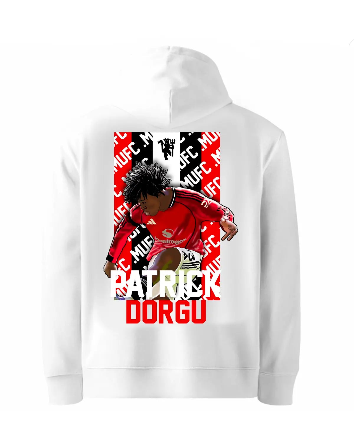 Patrick Dorgu Manchester United Left-Back Prodigy Hoodie | GrizzlyGFX | Black or White Adult Unisex Football Hoodie