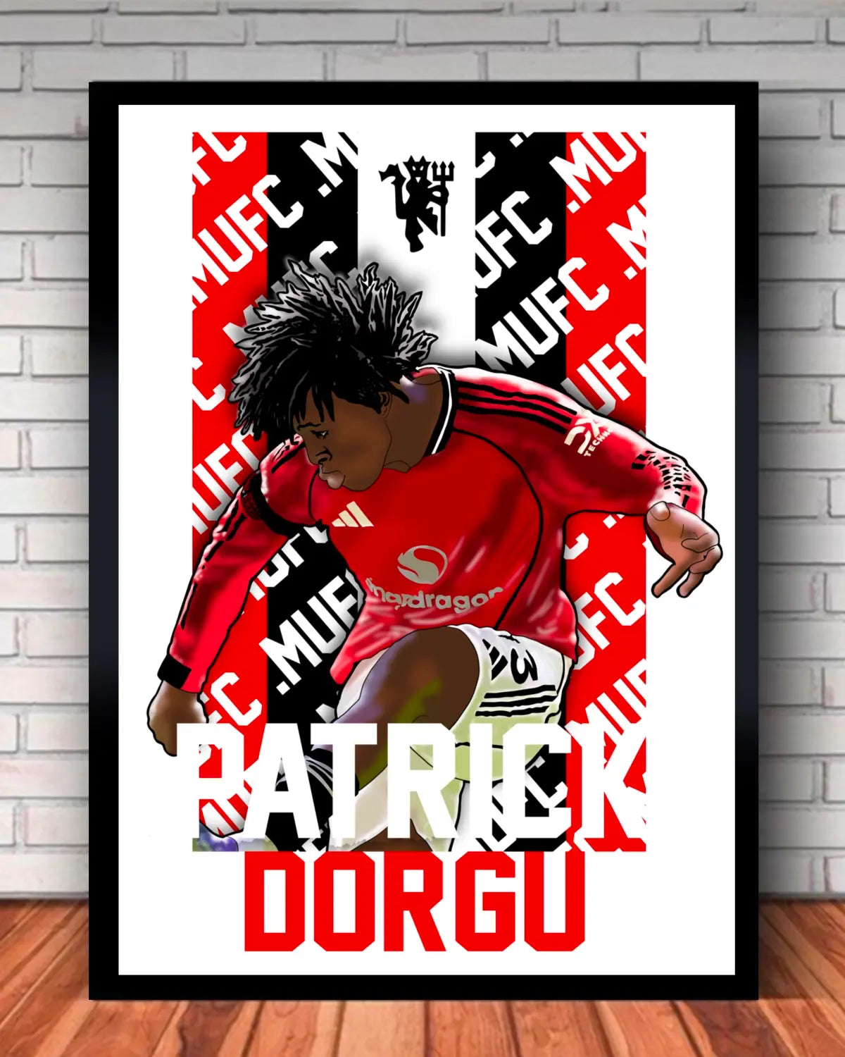 Patrick Dorgu Manchester United Prodigy Large Framed Canvas (24x36) | GrizzlyGFX Statement Football Wall Art