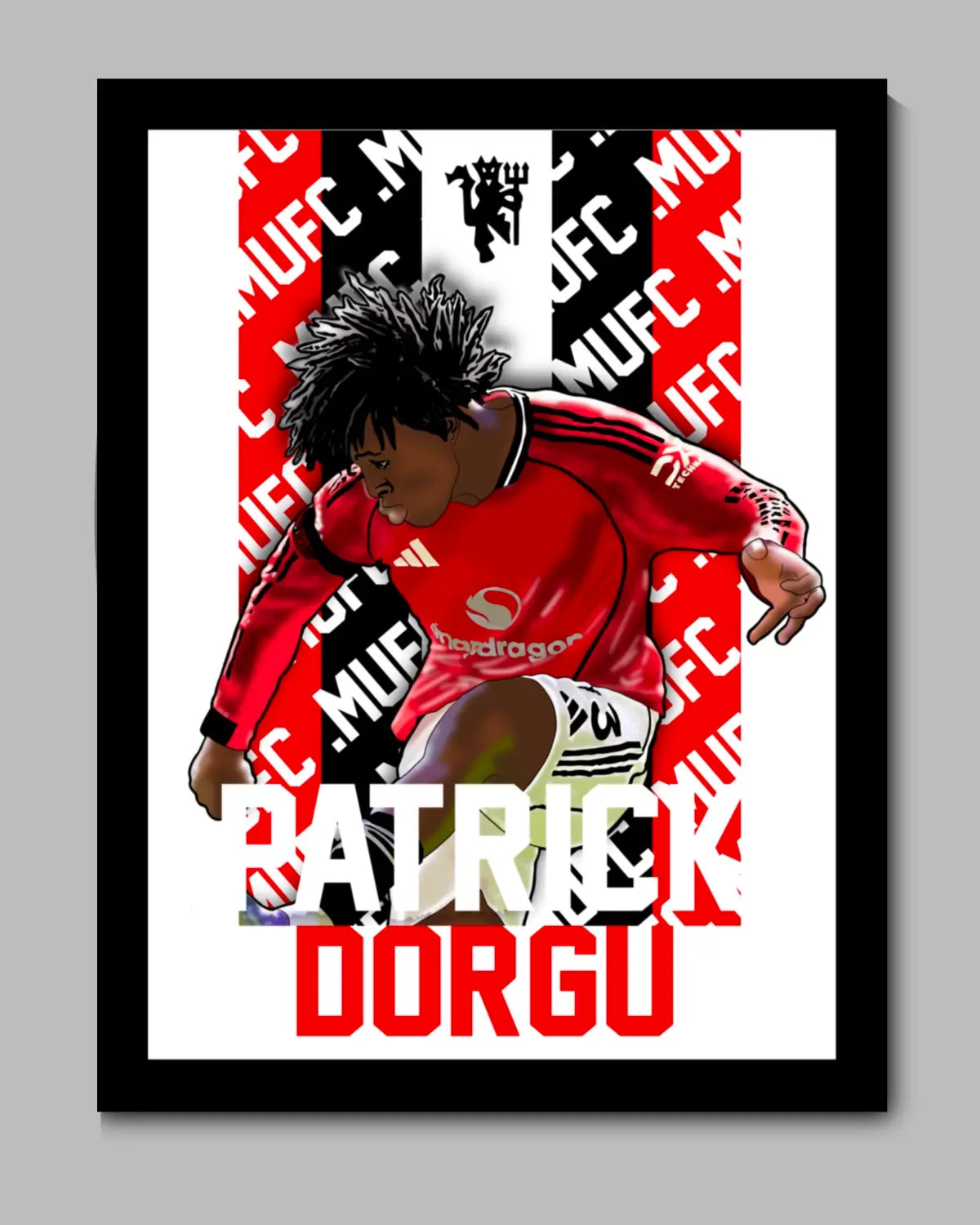 Patrick Dorgu Manchester United Prodigy Large Framed Canvas (24x36) | GrizzlyGFX Statement Football Wall Art