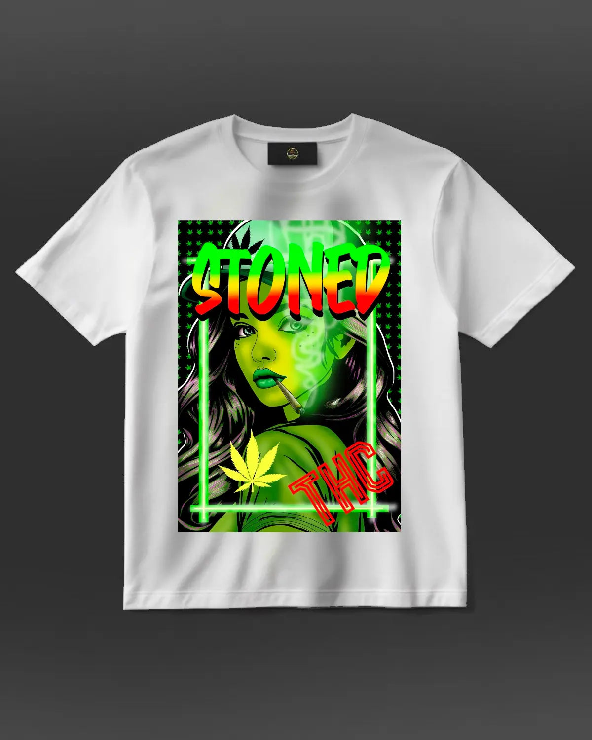Stoned Girl Smoking Spliff Weed T-Shirt | Blazing Cannabis THC Tee by GrizzlySlapz | Black or White Adult Unisex