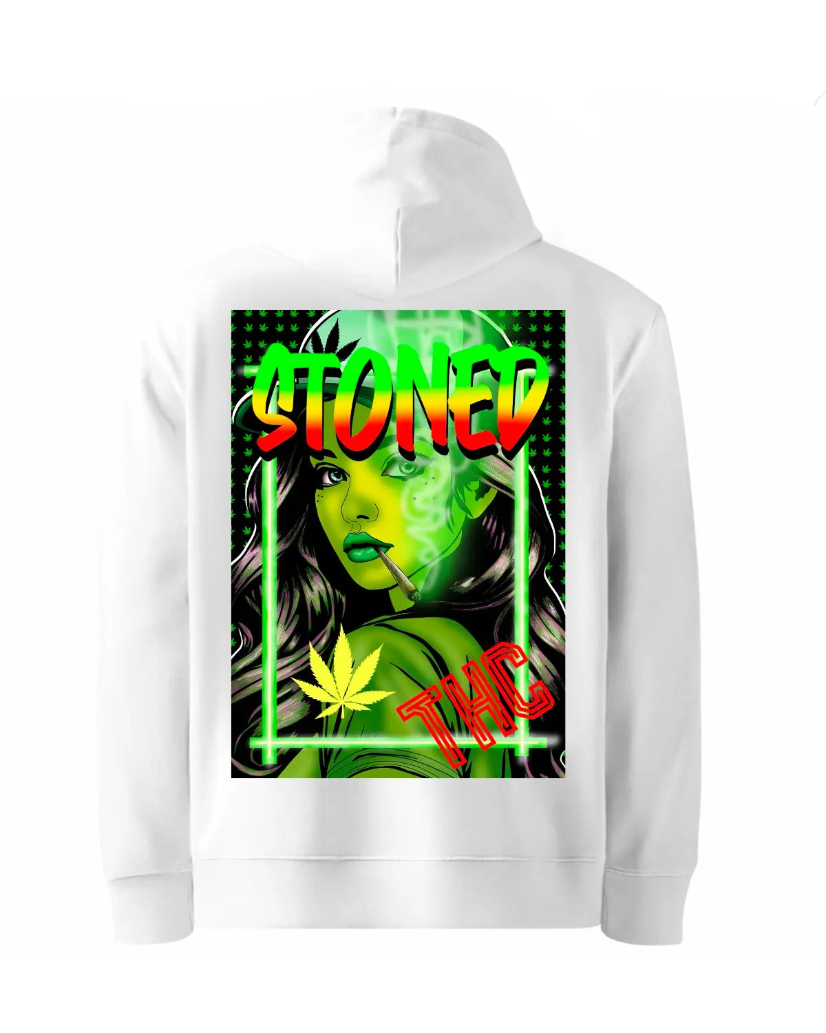 Stoned Girl Smoking Spliff Weed Hoodie | Blazing Cannabis THC Pullover by GrizzlySlapz | Black or White Adult Unisex