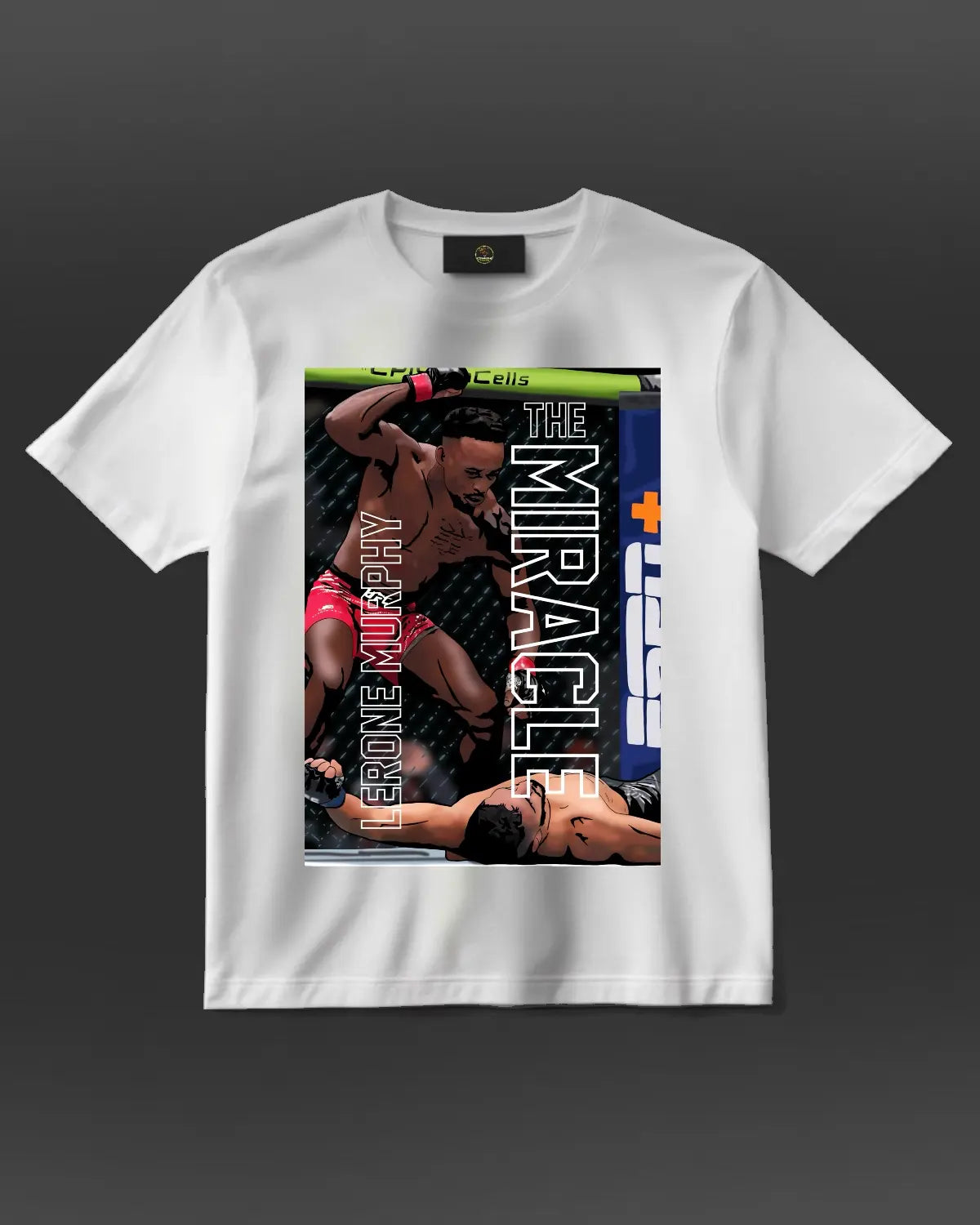 Lerone Murphy Spinning Elbow KO T-Shirt | UFC MMA Fightwear | Black or White Unisex Adults Tee by GrizzlyGFX