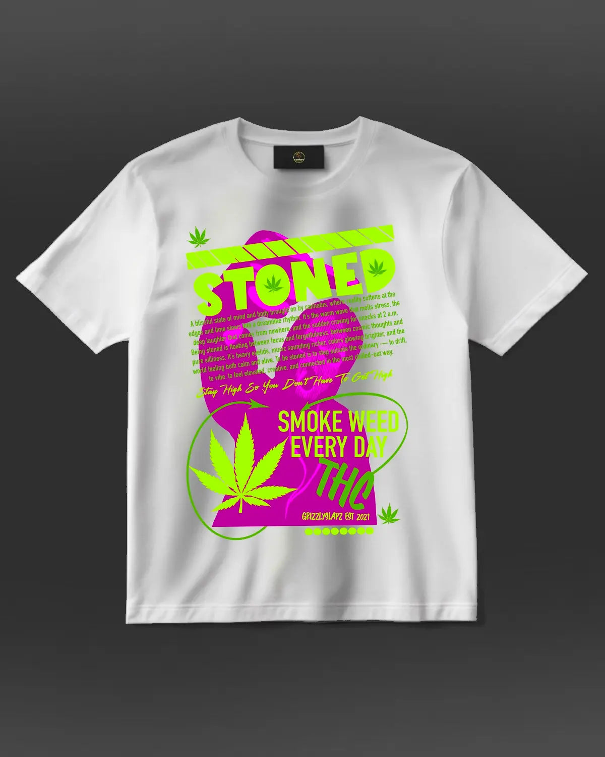 Stoned: Definition Weed T-Shirt | Cannabis Hoodie Guy Middle Finger Design by GrizzlySlapz | Black or White Adults Unisex