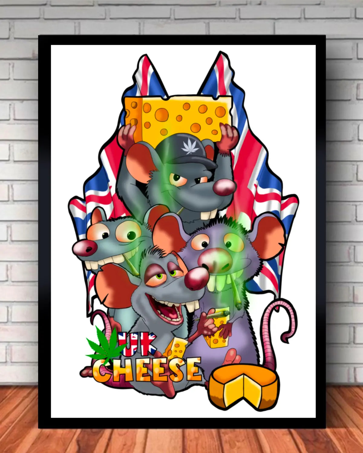 UK Cheese Weed Strain Large Canvas Wall Art (24x36) | 4 Rats Smoking Spliffs & Cheese Design | GrizzlySlapz