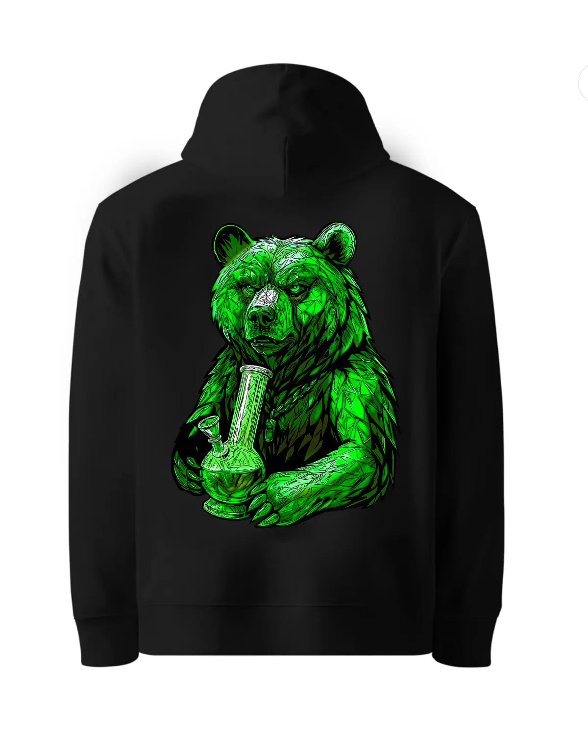Emerald Grizzly Bear Bong Hoodie – Ultra Detailed Weed Artwork by GrizzlySlapz | Black or White Unisex Adults