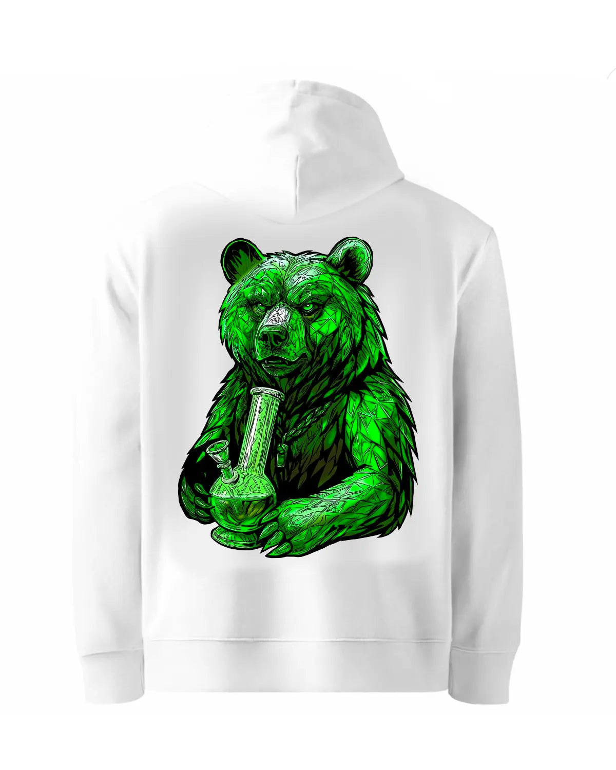 Emerald Grizzly Bear Bong Hoodie – Ultra Detailed Weed Artwork by GrizzlySlapz | Black or White Unisex Adults