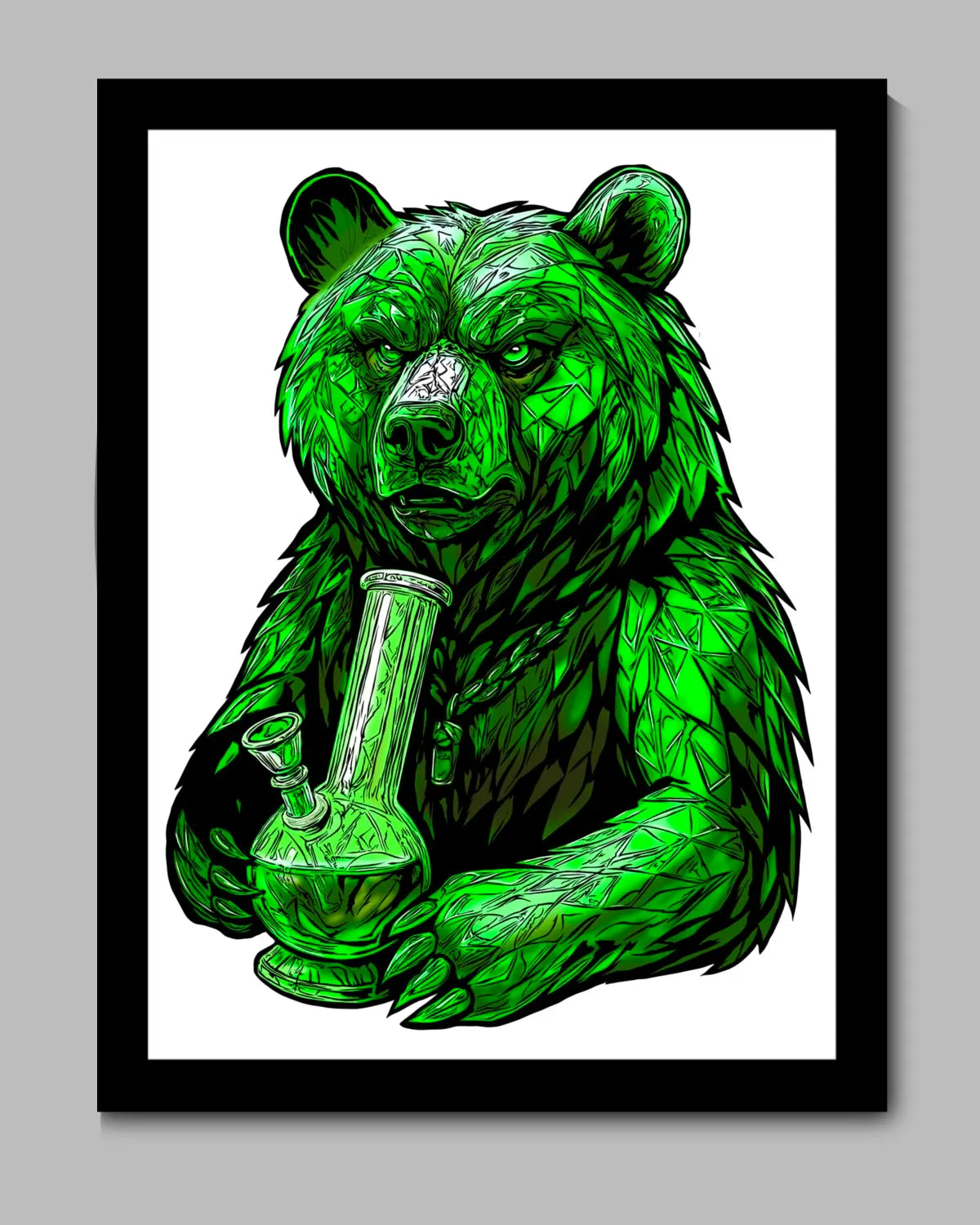 Emerald Grizzly Bear Bong Canvas – Large 24x36 Weed Artwork by GrizzlySlapz | Black Framed