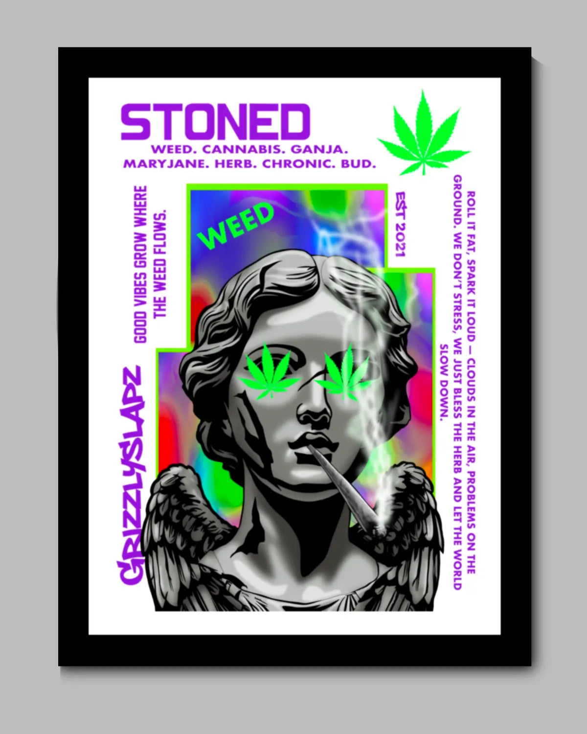 Stoned Woman Statue Smoking Joint Canvas | Weed Wall Art | Large 24x36 by GrizzlySlapz