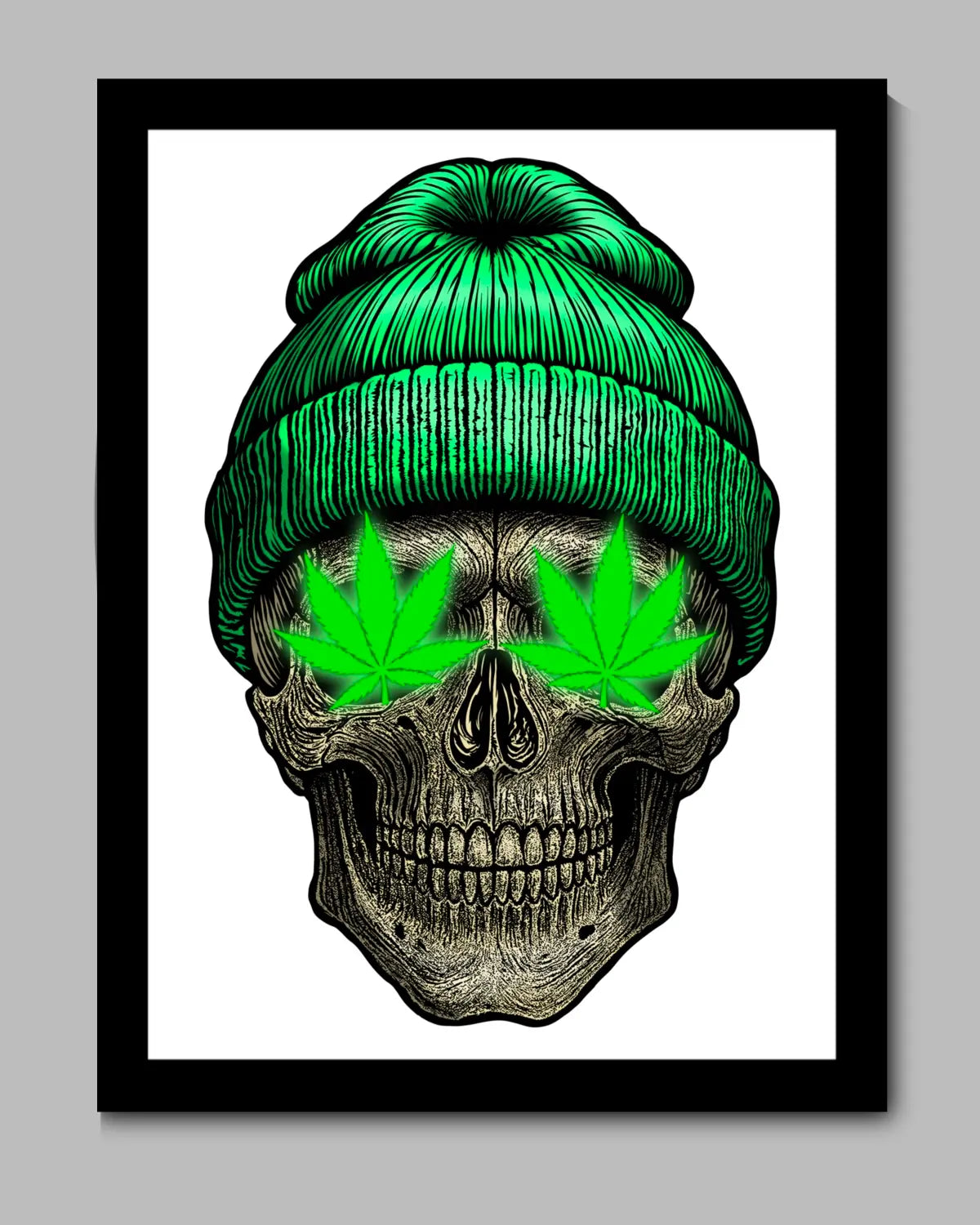 Skull with Weed Leafs Eyes Large Canvas (24x36) by GrizzlySlapz | Stoner Home Decor | Weed Art Masterpiece