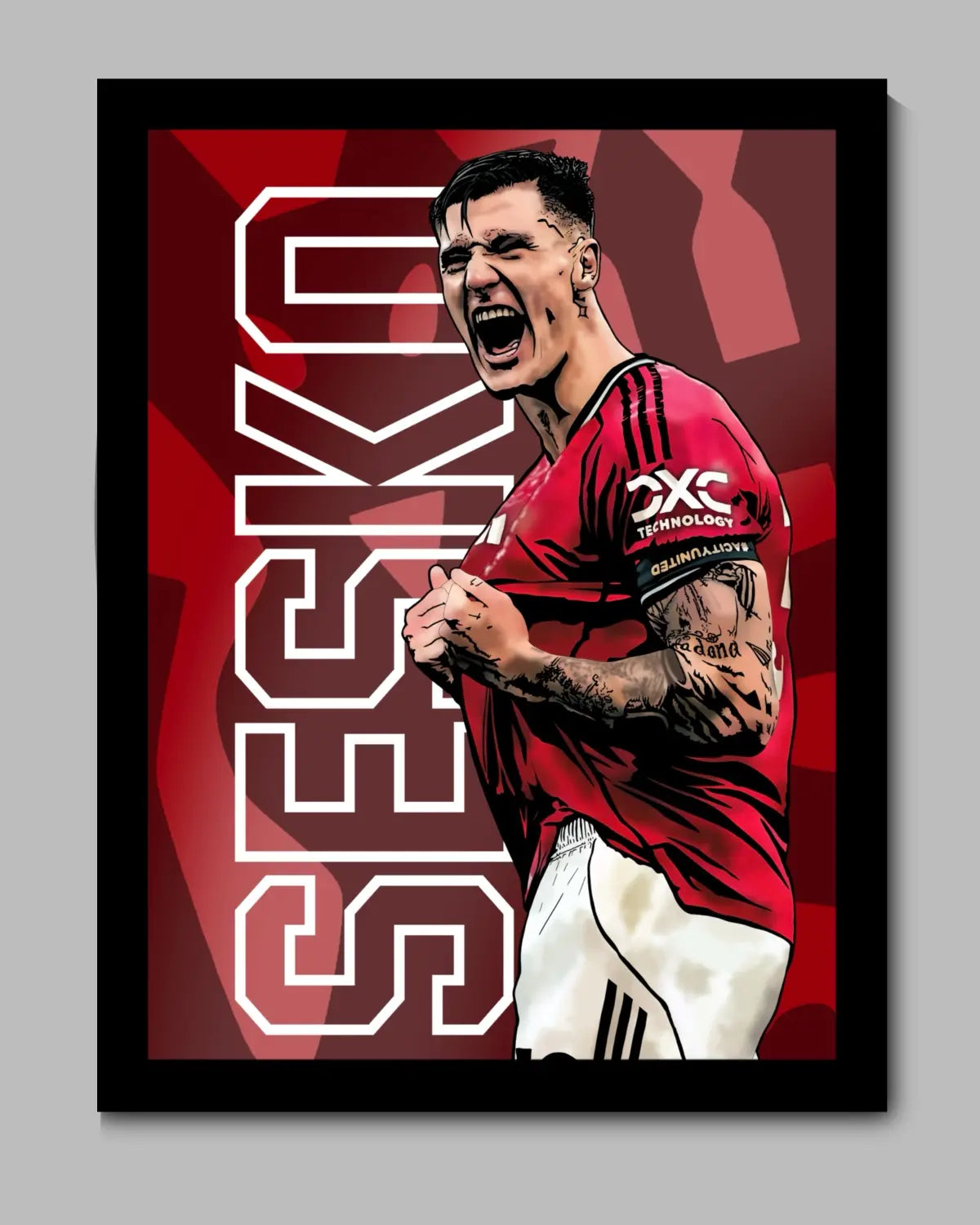 Benjamin Šeško Manchester United Medium Framed Canvas | GrizzlyGFX Football Artwork 16x20” | Premier League Rising Star