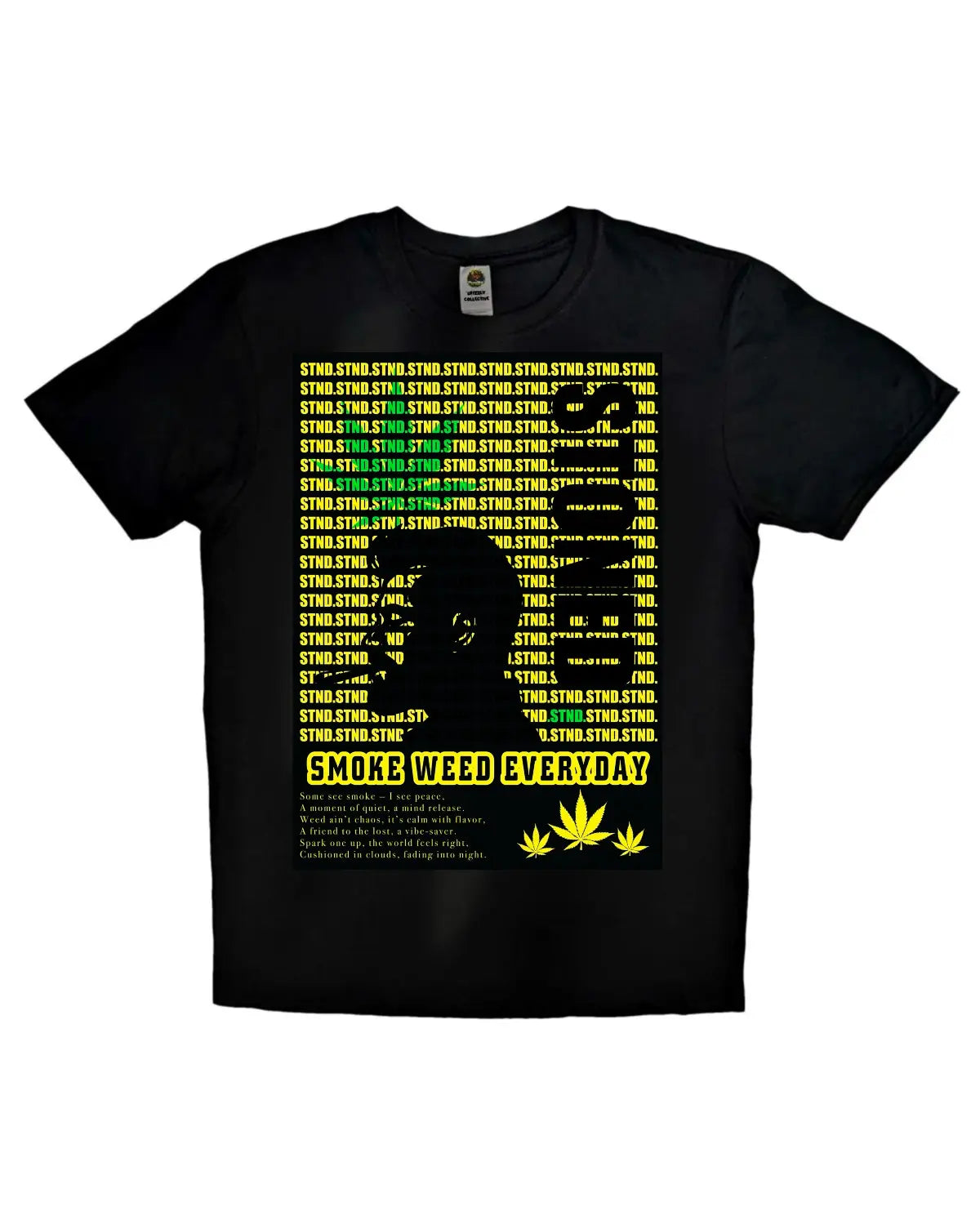 STND Stoned T-Shirt | Weed Design by GrizzlySlapz | Silhouette Smoking Spliff | Black or White Unisex Adults Tee