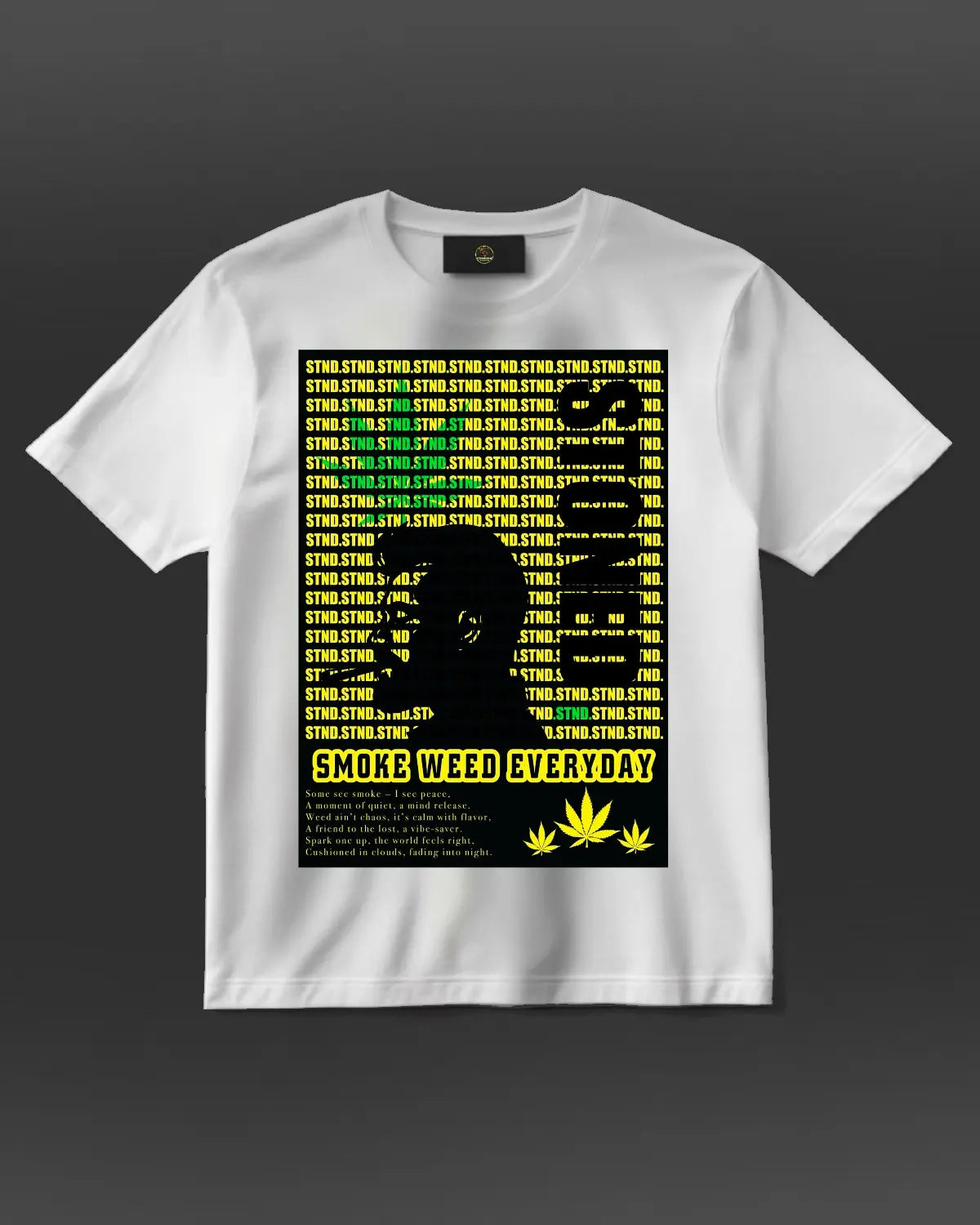STND Stoned T-Shirt | Weed Design by GrizzlySlapz | Silhouette Smoking Spliff | Black or White Unisex Adults Tee