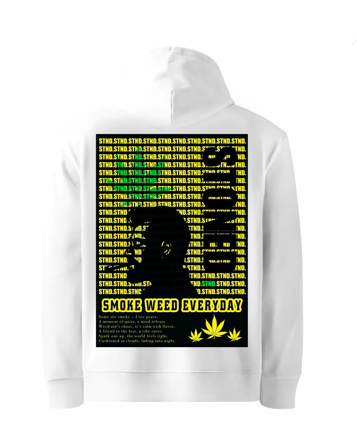 STND Stoned Hoodie | Weed Design by GrizzlySlapz | Silhouette Smoking Spliff | Black or White Unisex Adults Hoodie
