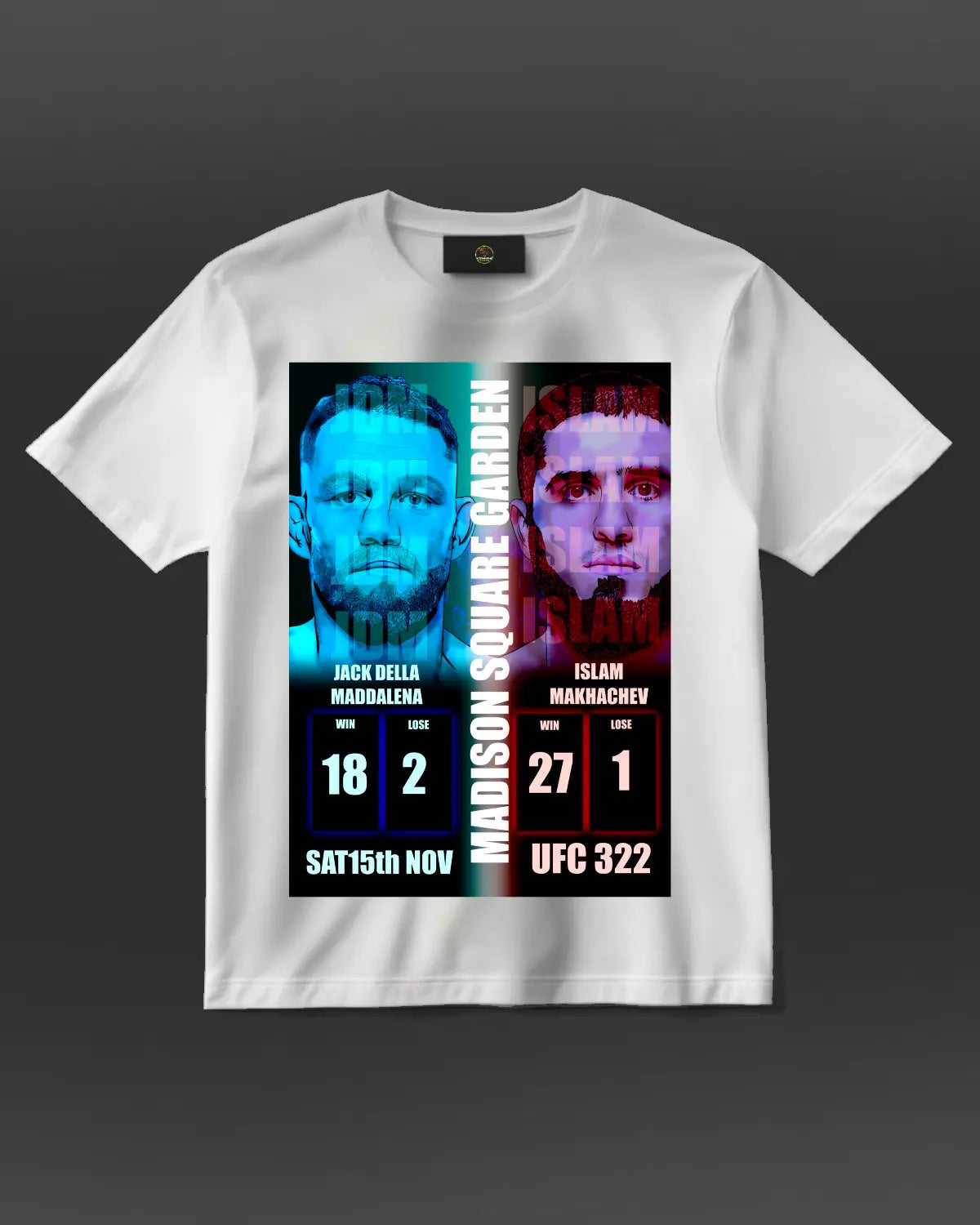 UFC 322 Fight Poster T-Shirt | Jack Della Maddalena vs Islam Makhachev | Madison Square Garden | Black or White | Adults Unisex XS–XXL