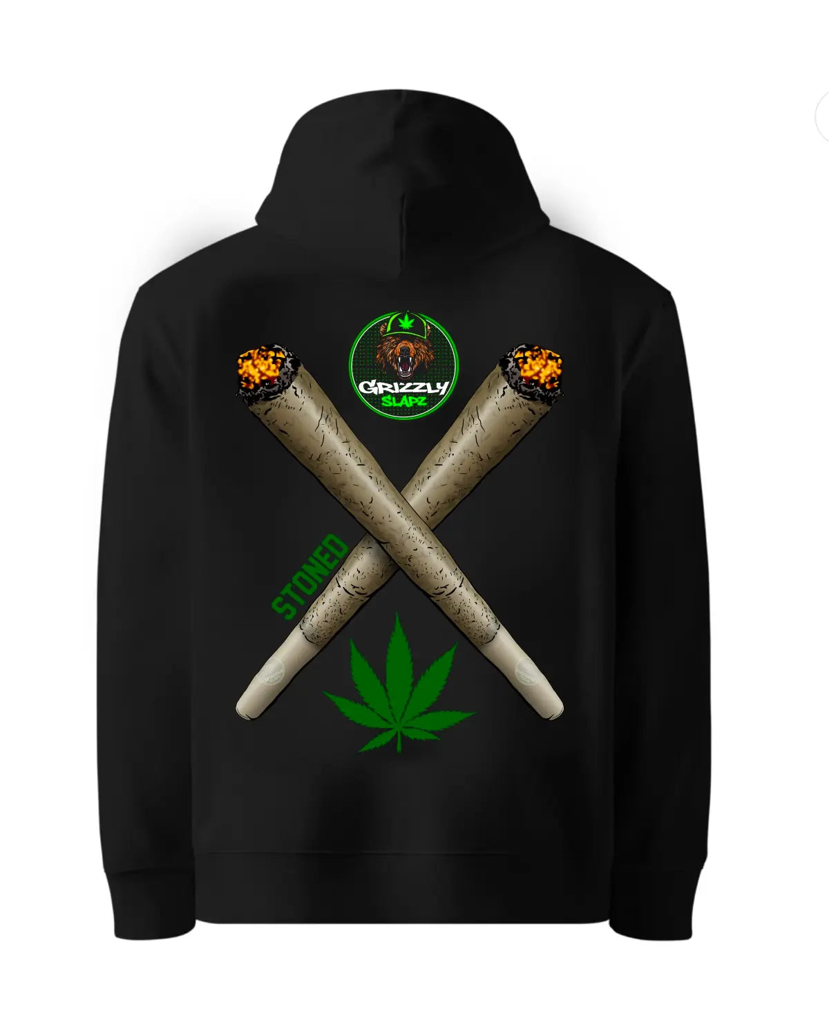 GrizzlySlapz “Stoned” Spliff Cross & Logo Hoodie (Black or White | S–XXL | Adults Unisex)
