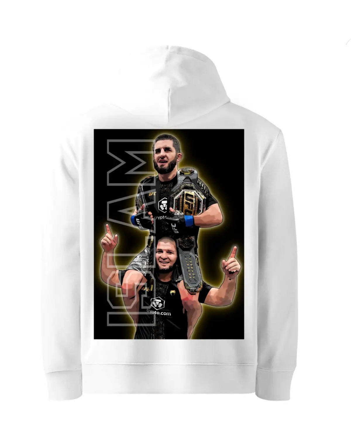 Islam Makhachev “DOUBLE CHAMP” Hoodie – UFC 322 Historic Victory | GrizzlyGFX (S–XXL, Black or White)