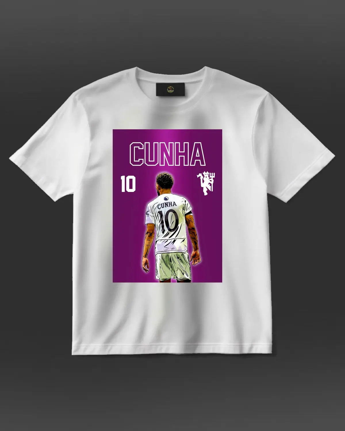 Matheus Cunha Manchester United #10 T-Shirt – Premier League Striker Artwork Tee by GrizzlyGFX (Black or White, Unisex)