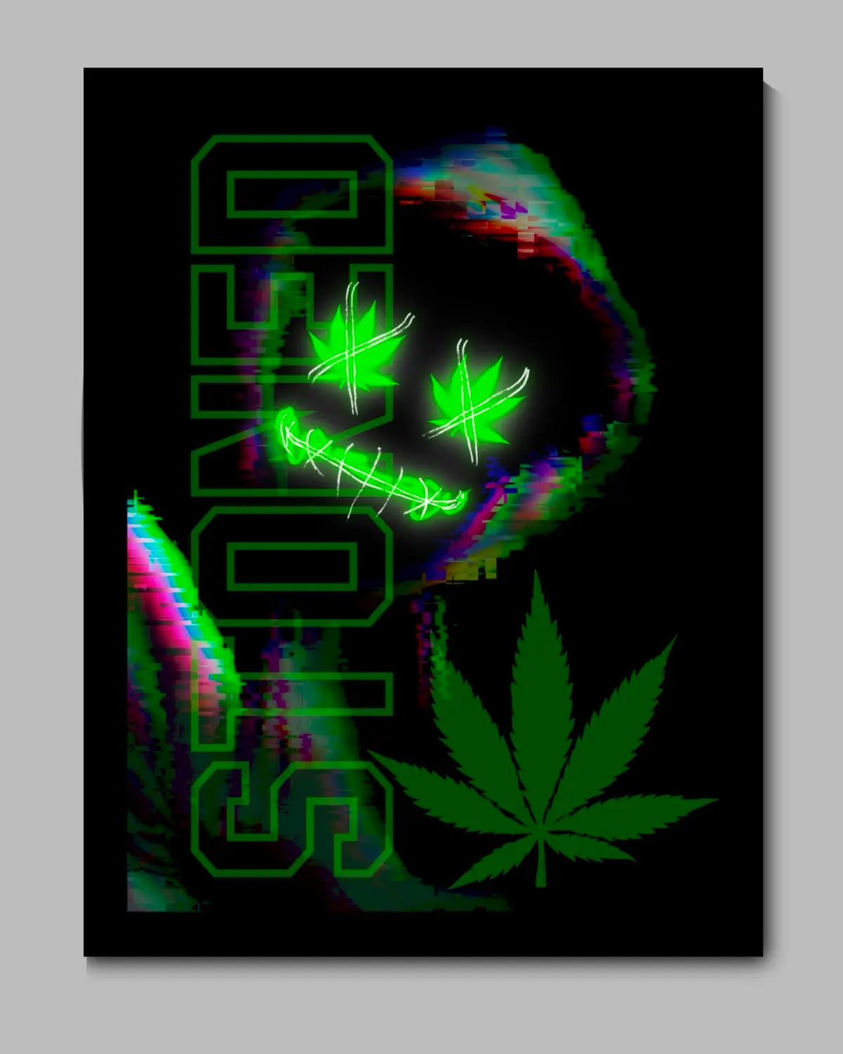 Stoned Glitch Mask Hooded Stoner Art – 24x36” Black Framed Canvas by GrizzlySlapz