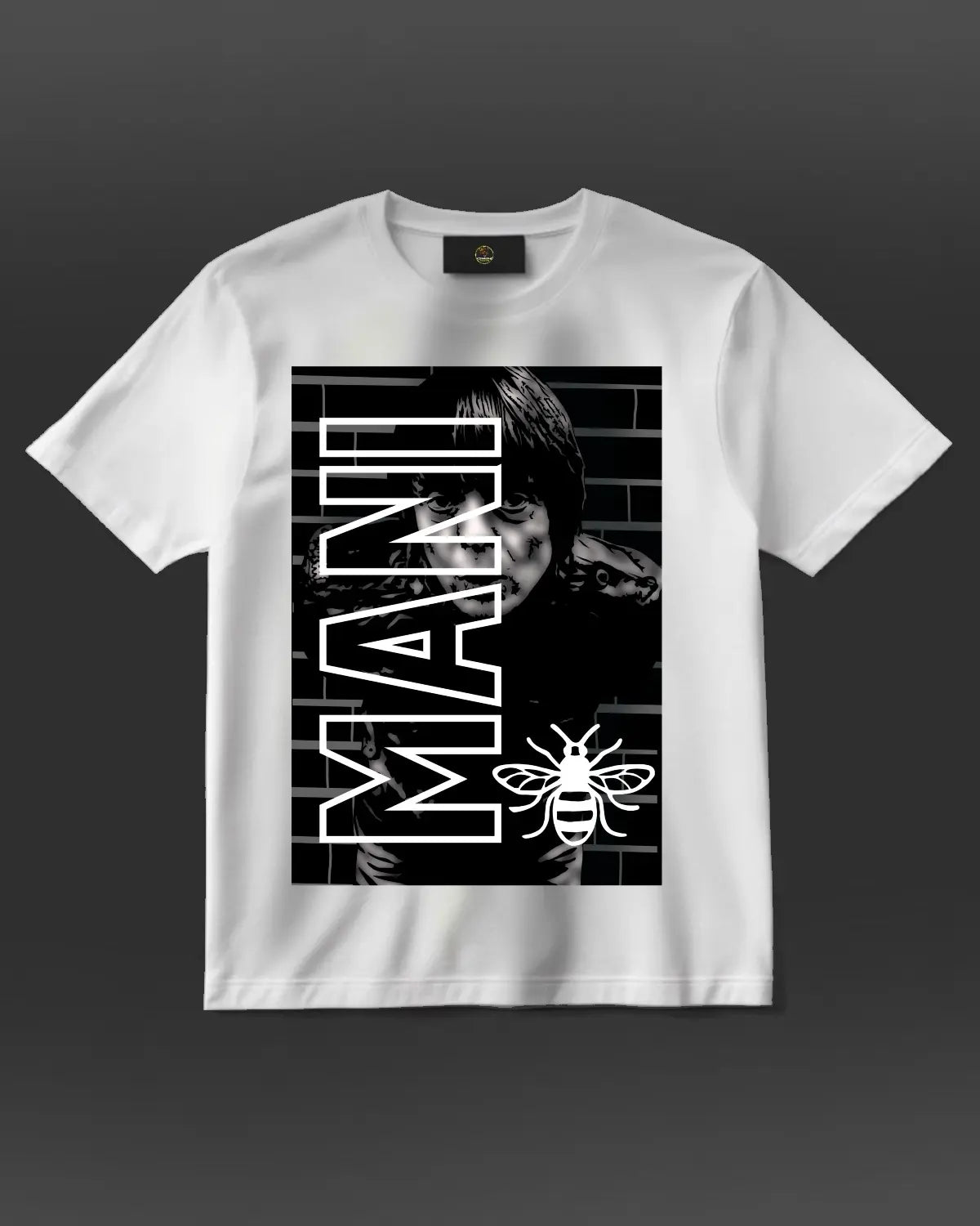 RIP Mani Tribute T-Shirt – Stone Roses & Primal Scream Legend – Manchester Music Icon Tee | Black or White | Adults Unisex | GrizzlyGFX