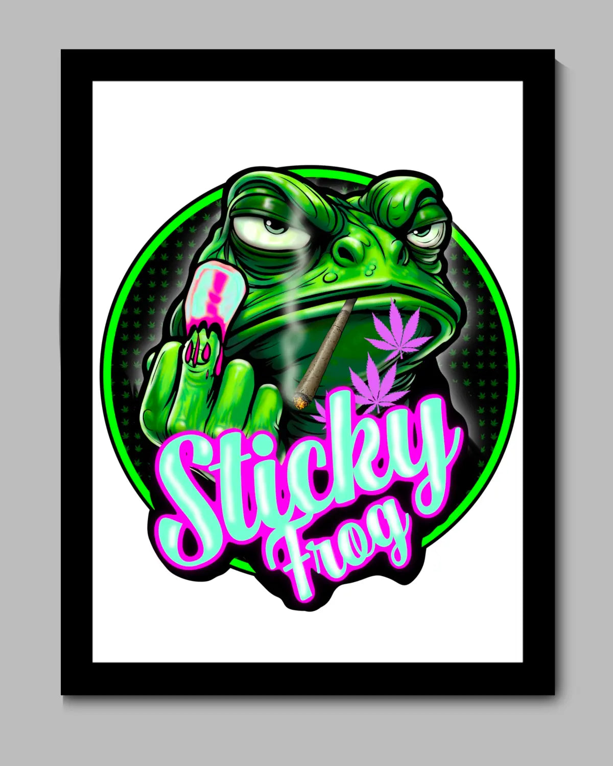 Sticky Frog Weed Strain Large Wall Canvas – GrizzlySlapz | 24x36” Statement Black Frame
