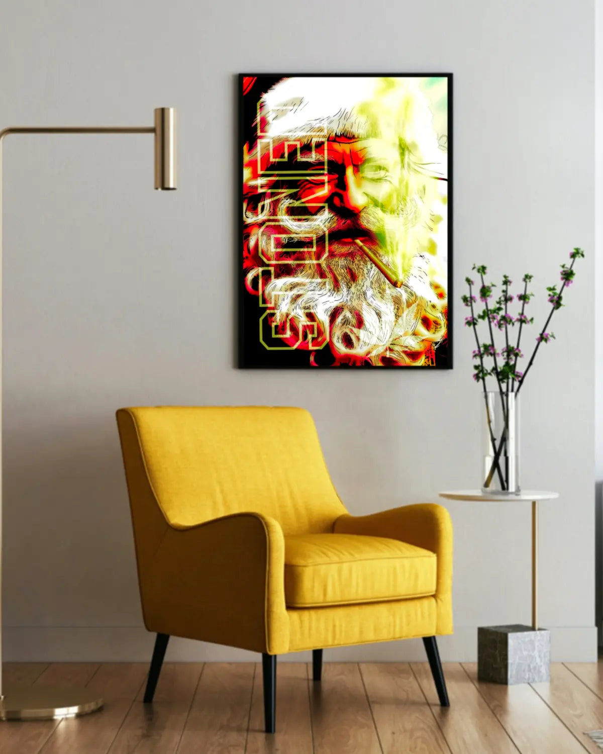 Stoned Santa Claus Christmas Wall Art – Framed Canvas (24” x 36”) | GrizzlySlapz