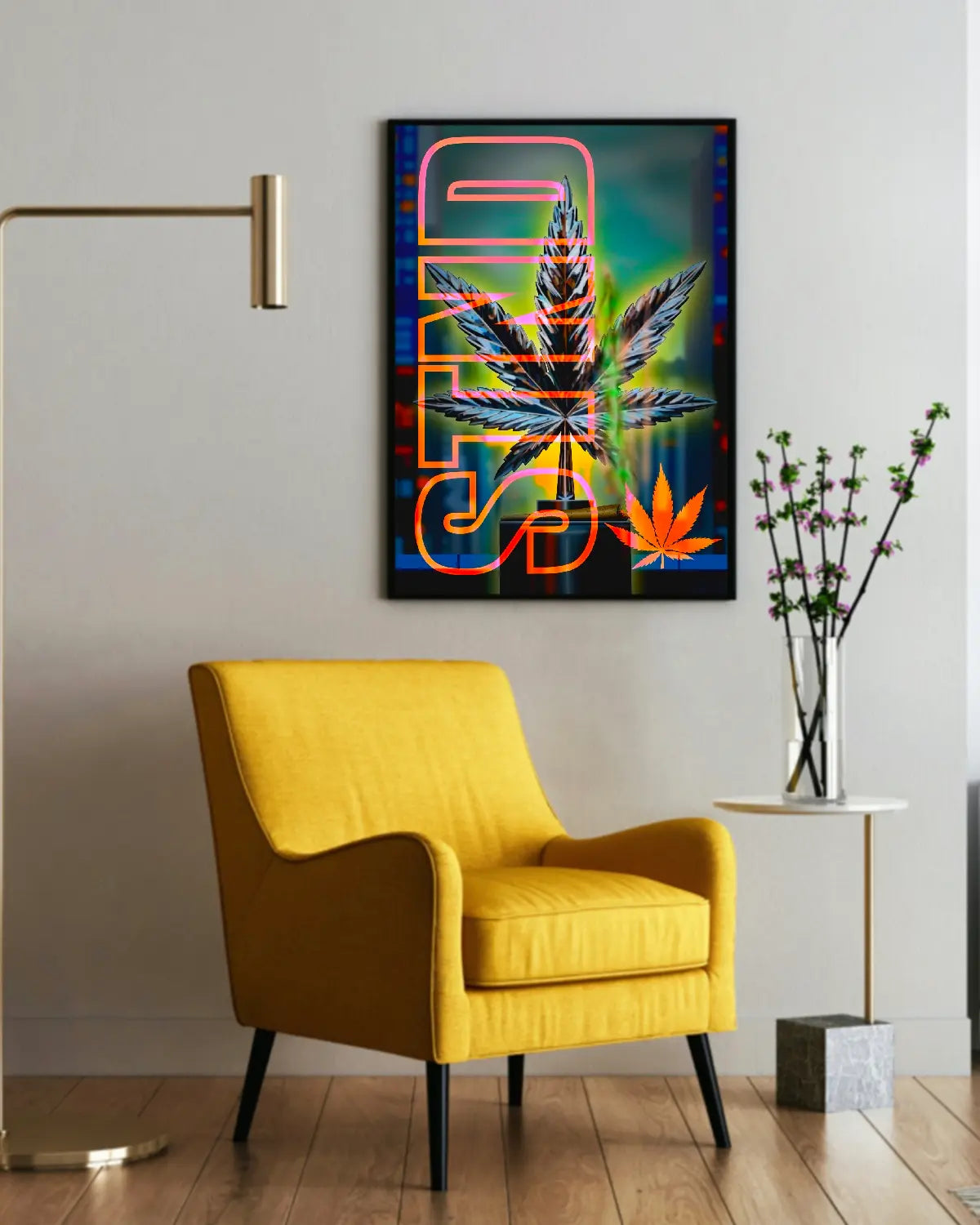 Chrome Weed Leaf Statue Canvas Wall Art – 24x36 | GrizzlySlapz