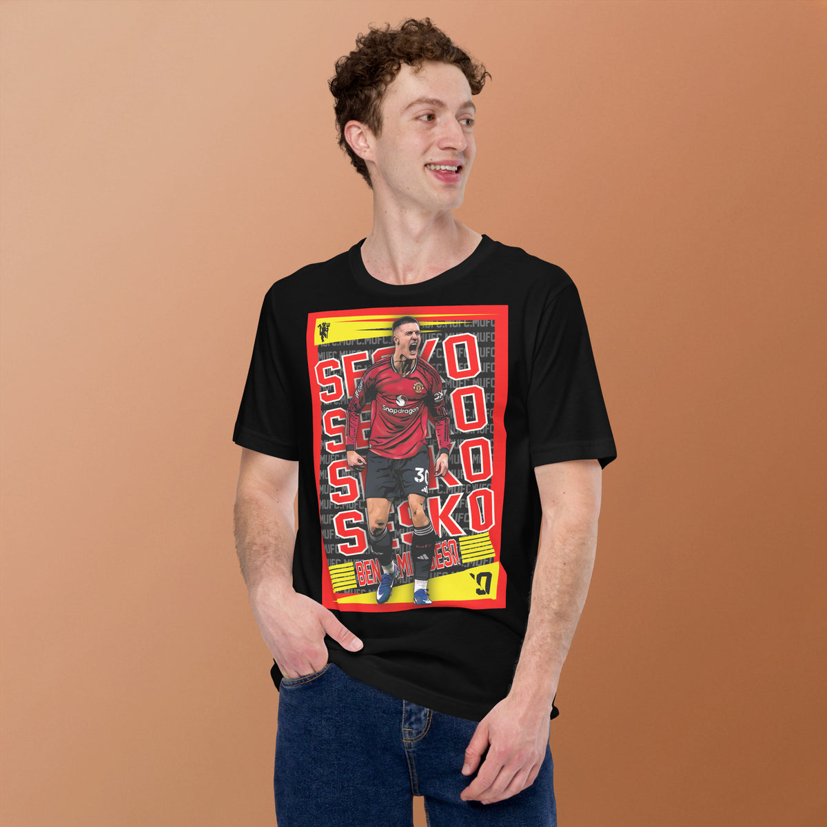 Benjamin Šeško Red Rising football graphic T-shirt in black – alternate front view