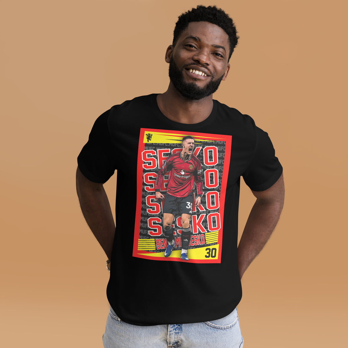 Benjamin Šeško Red Rising football graphic T-shirt in black – alternate front view
