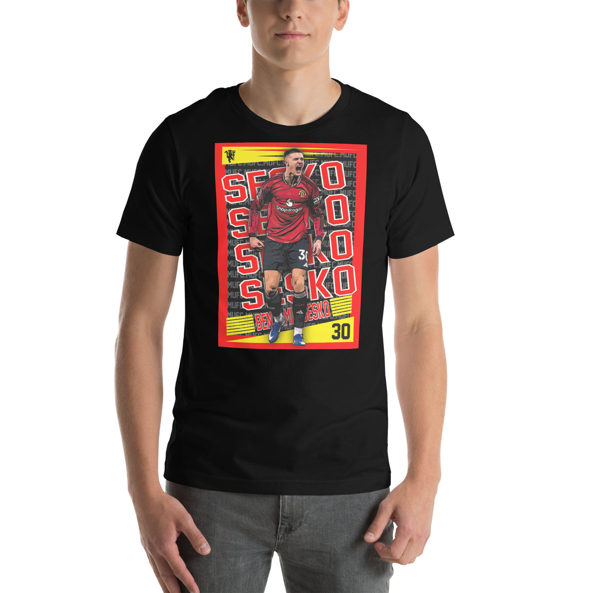Benjamin Šeško Red Rising football graphic T-shirt in black – front view