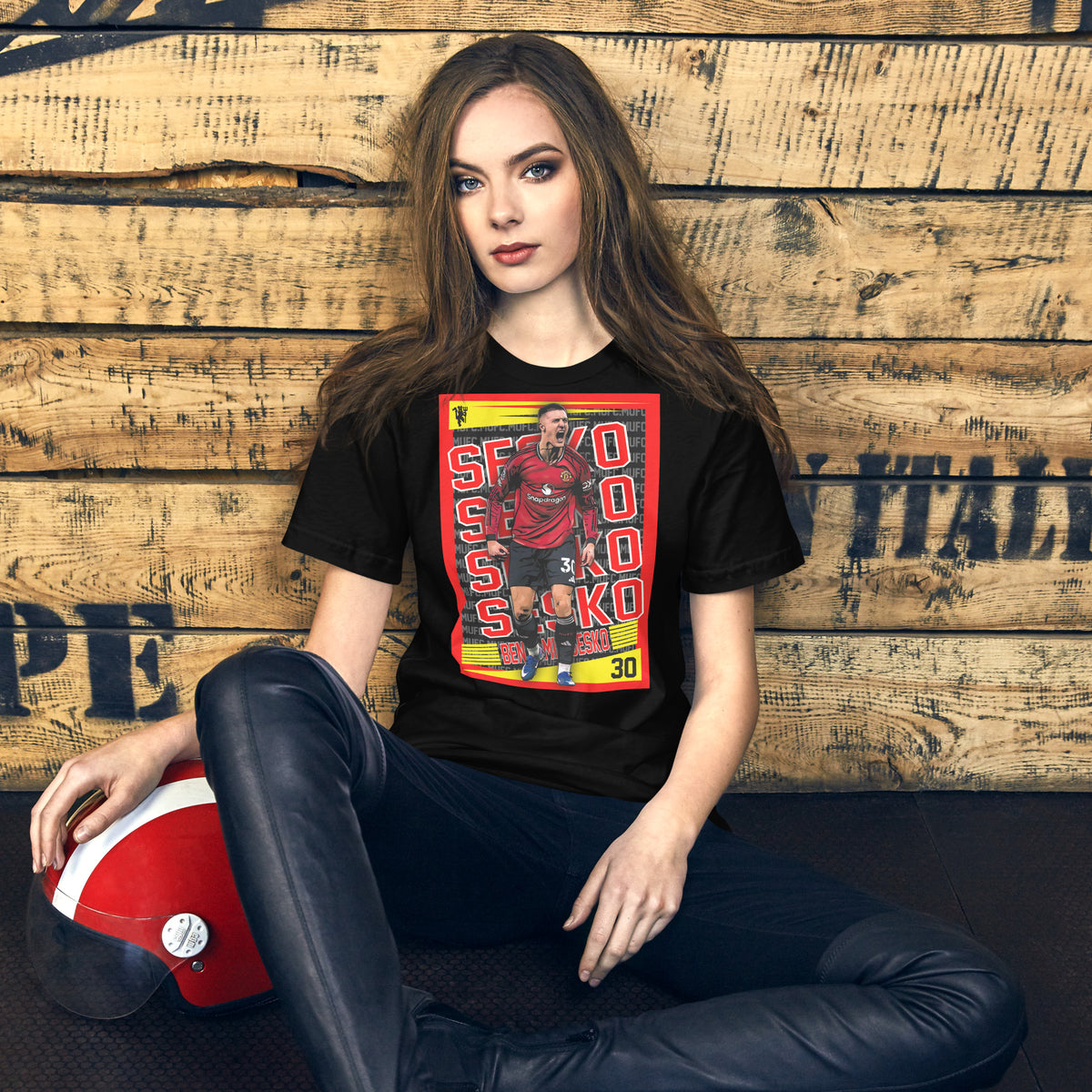 Benjamin Šeško Red Rising football graphic T-shirt in black – front view